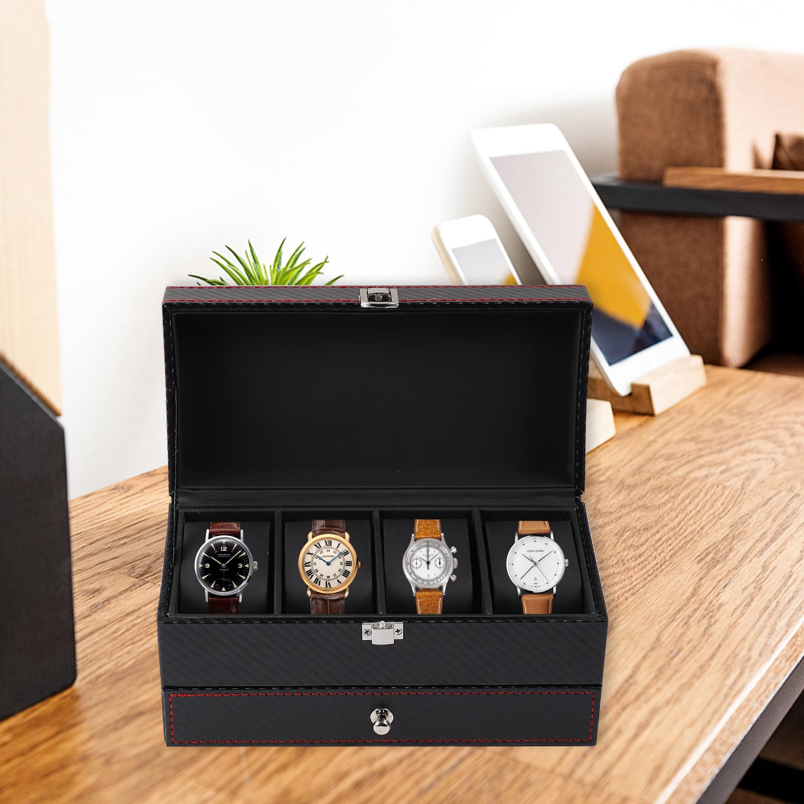 Hemobllo Boîte à bijoux en cuir PU noir avec coussin intérieur, coffret de rangement pour montre-bracelet et bagues, accessoire robuste adapté pour organiser vos bijoux lors d'événements à
