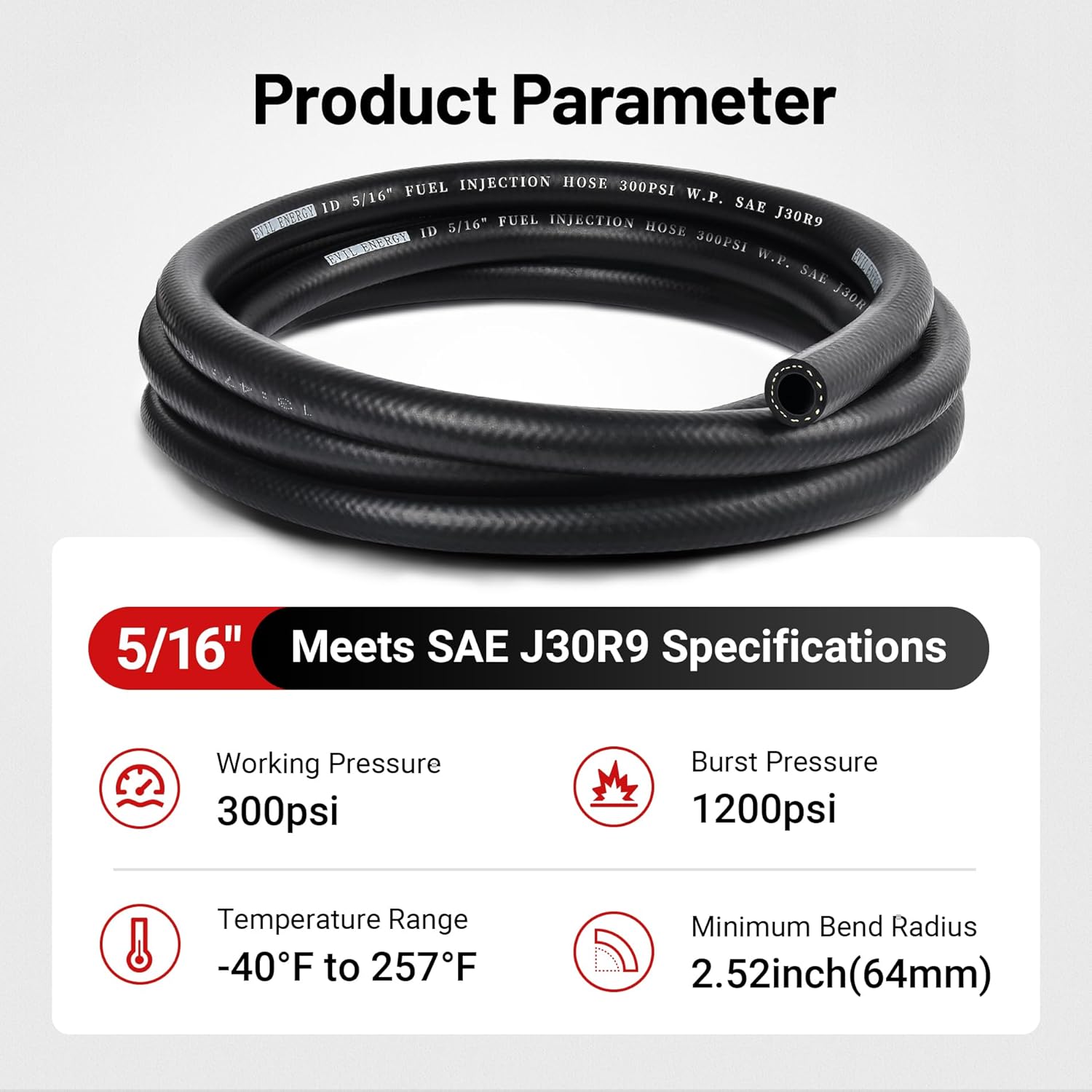 EVIL ENERGY 5/16 Fuel Line Hose 10FT Fuel Injection Hose Transmission Rubber SAE 30R9 300PSI
