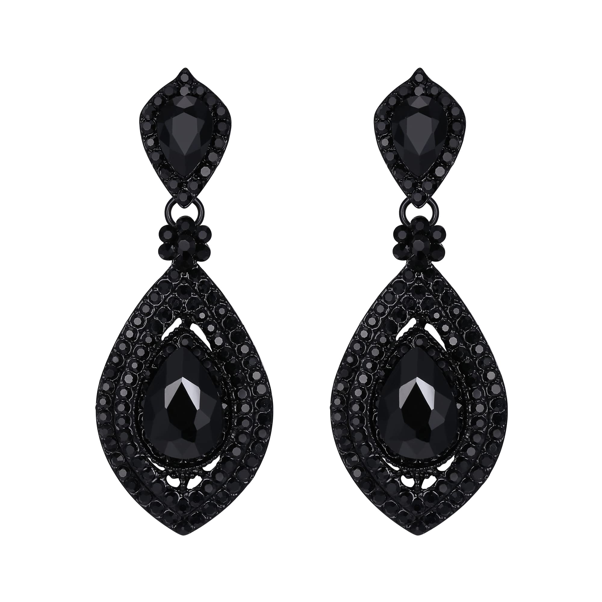 EVER FAITH Pendientes Mujer Rhinestone Cristal Lágrima Flores Aretes Colgantes para Boda