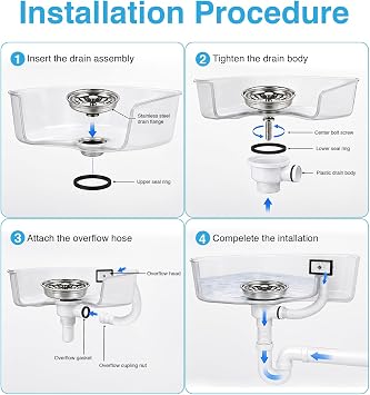 Belofay Kitchen Sink Waste Kit, Overflow Kit – Stainless Steel Sink Strainer Plug, 114mm Kitchen Sinks Drain with Overflow Pipes & Square Cover, Durable Sinks Strainer System for Clean Drainage