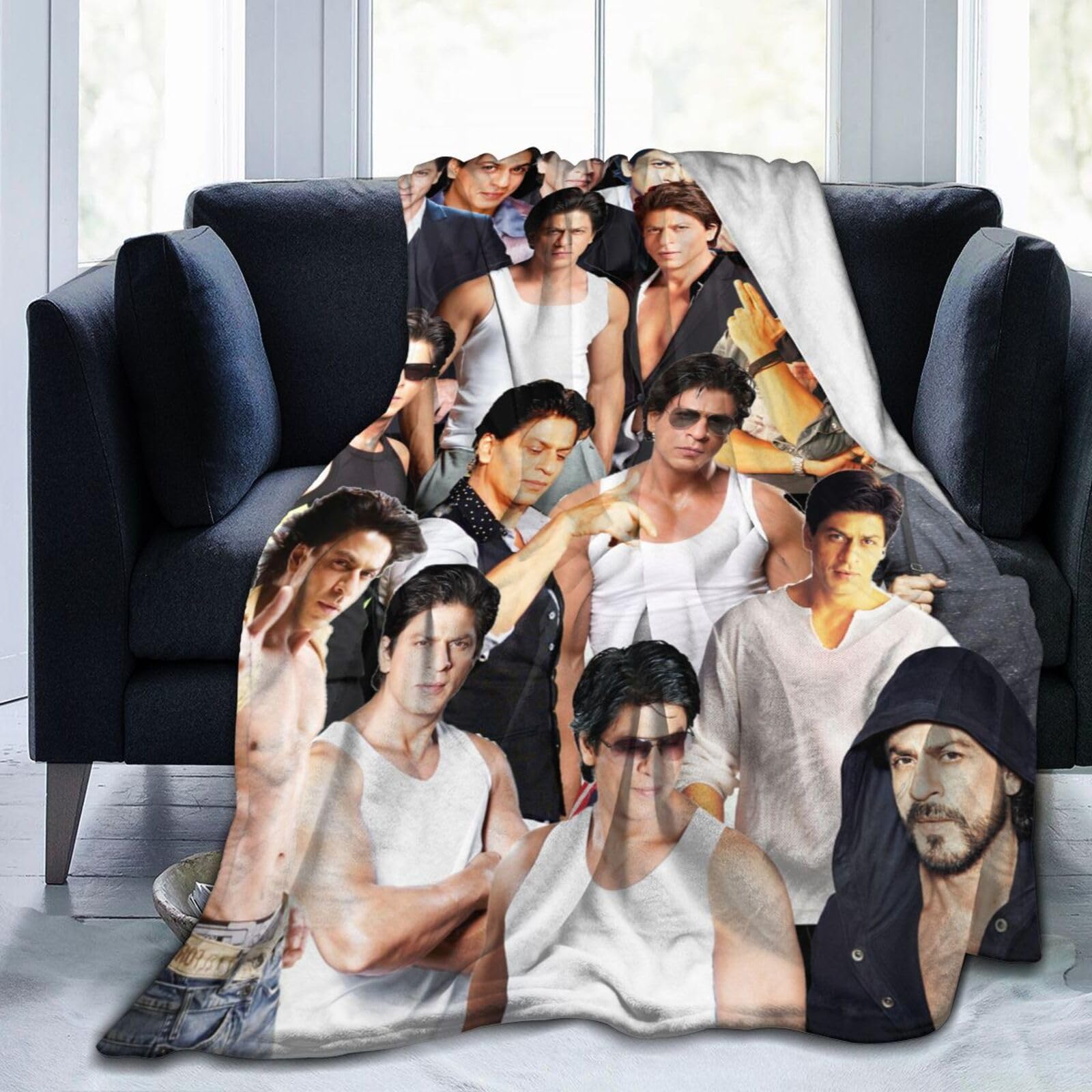 ShahRukh Khan Decke aus weichem und bequemem Wollfleece, Überwurfdecken für Sofa, Büro, Auto, Camping, Yoga, Reisen, Heimdekoration, gemütlich, Plüsch, Stranddecke, Geschenk