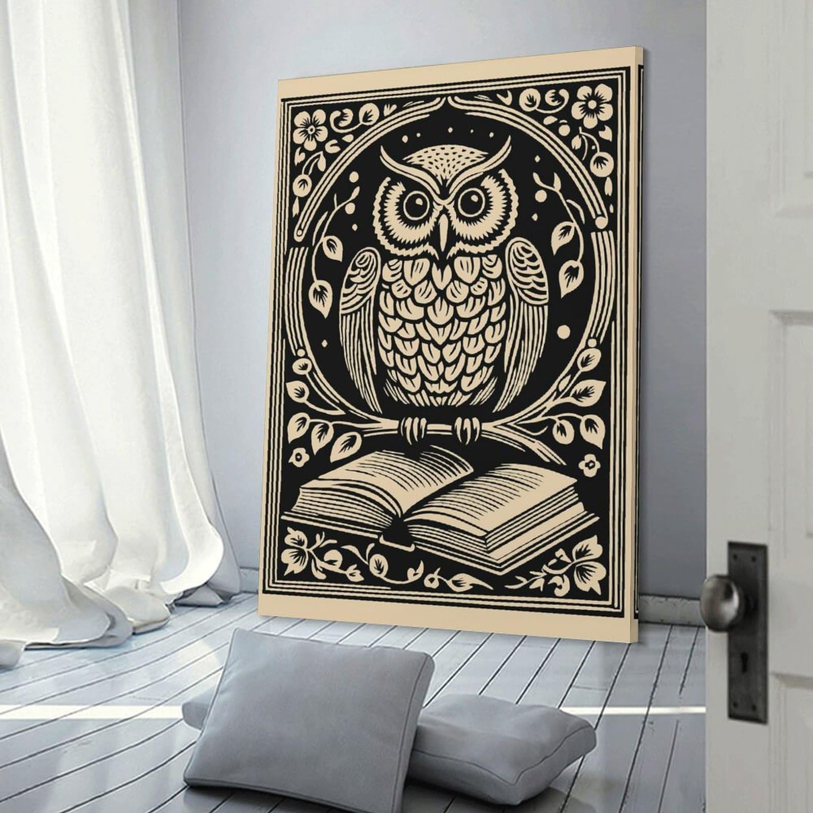 Junmoney Owl on A Book Wall Art Print, 12x18inch(30x45cm), for Lounge Decor, Bedroom Walls Or Flats, Decorative Artwork for Empty Walls