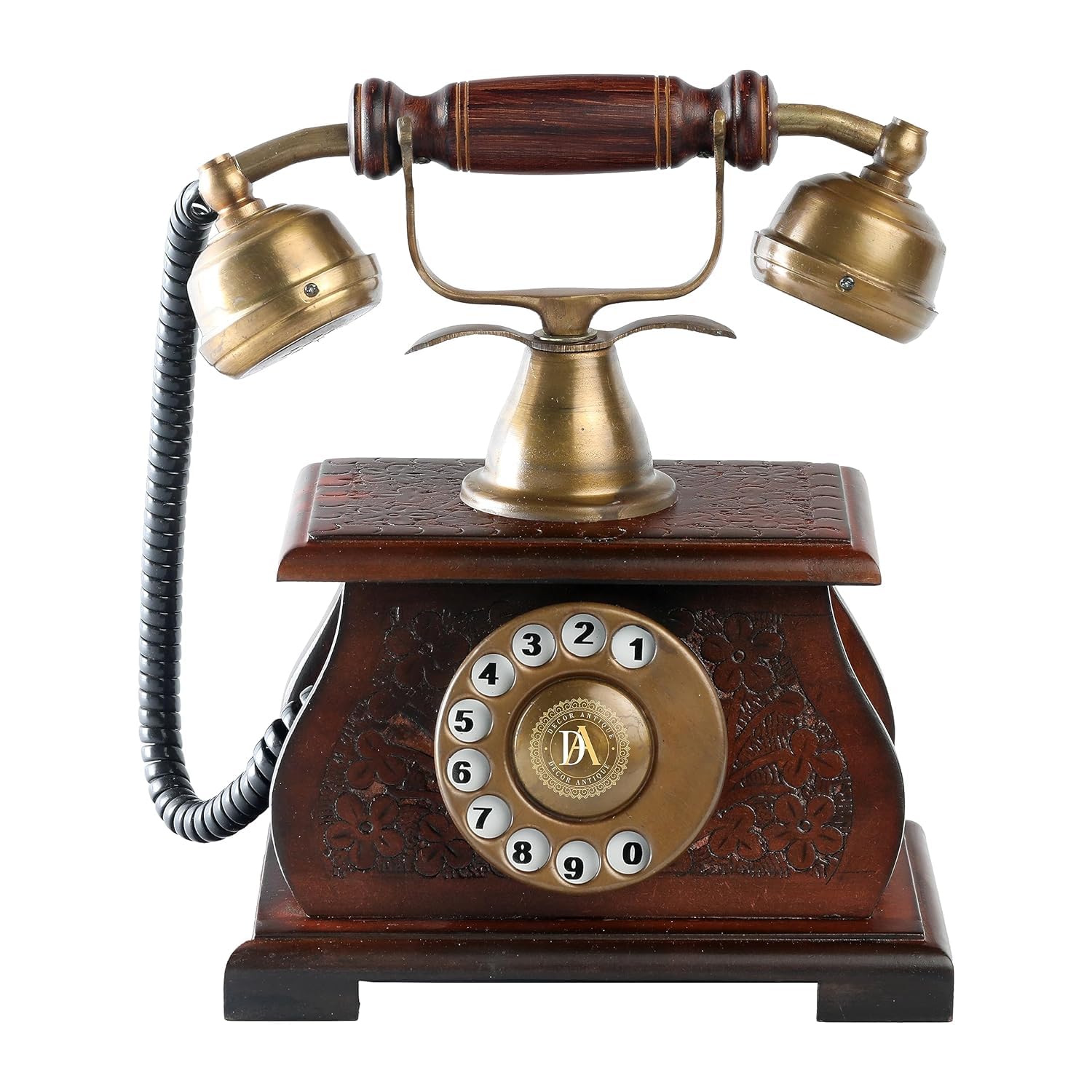 Decor Antique Old Classic Telephone Wooden Carving Work Vintage Wooden Base (Non Working) Telephone Decor Gift Item,-image-28
