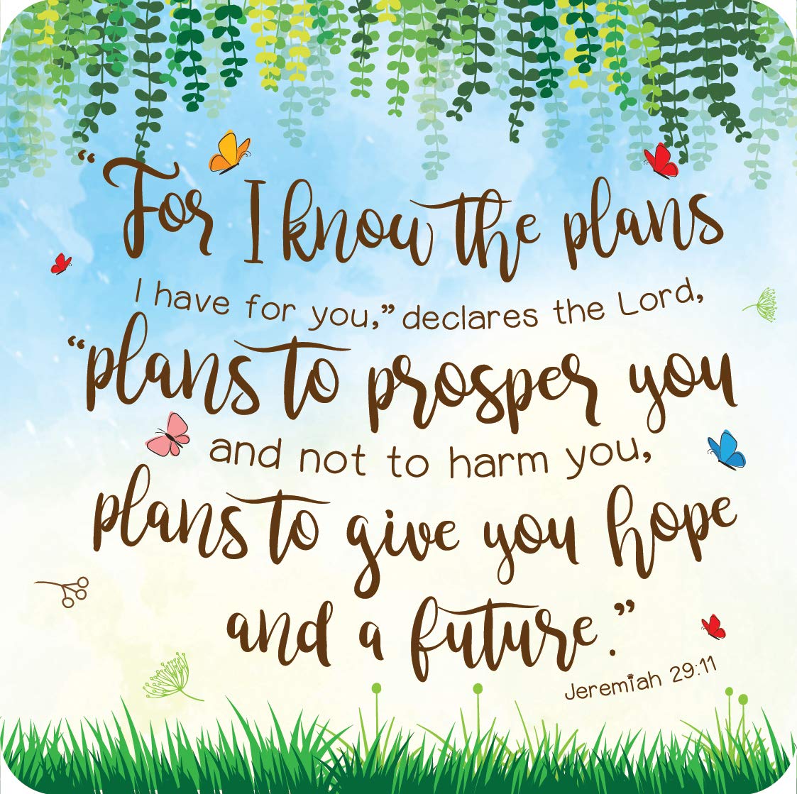 Christian Coasters, Pack of 6 cork coasters, Plans to give you hope, with Bible verses or inspirational words. Beautiful Christian gifts for women or men, by Just Cards Direct