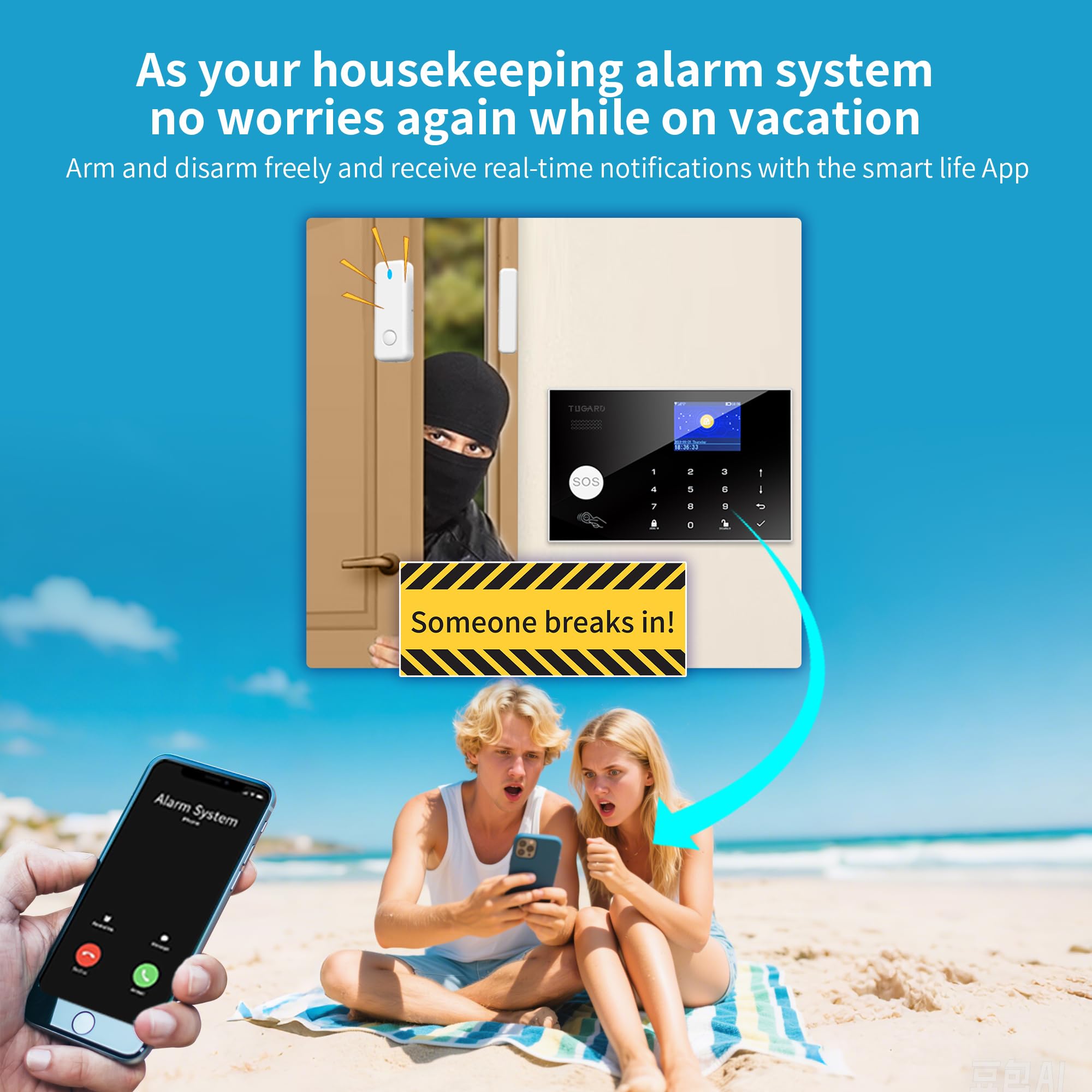Alarm System with Phone APP Alert,DIY WiFi Home Security Alarm System,12pcs Kit Motion Detector,Door Sensor,Remote Control,Siren,Compatible with Alexa Google for Home Villa,for Children Elderly Safety