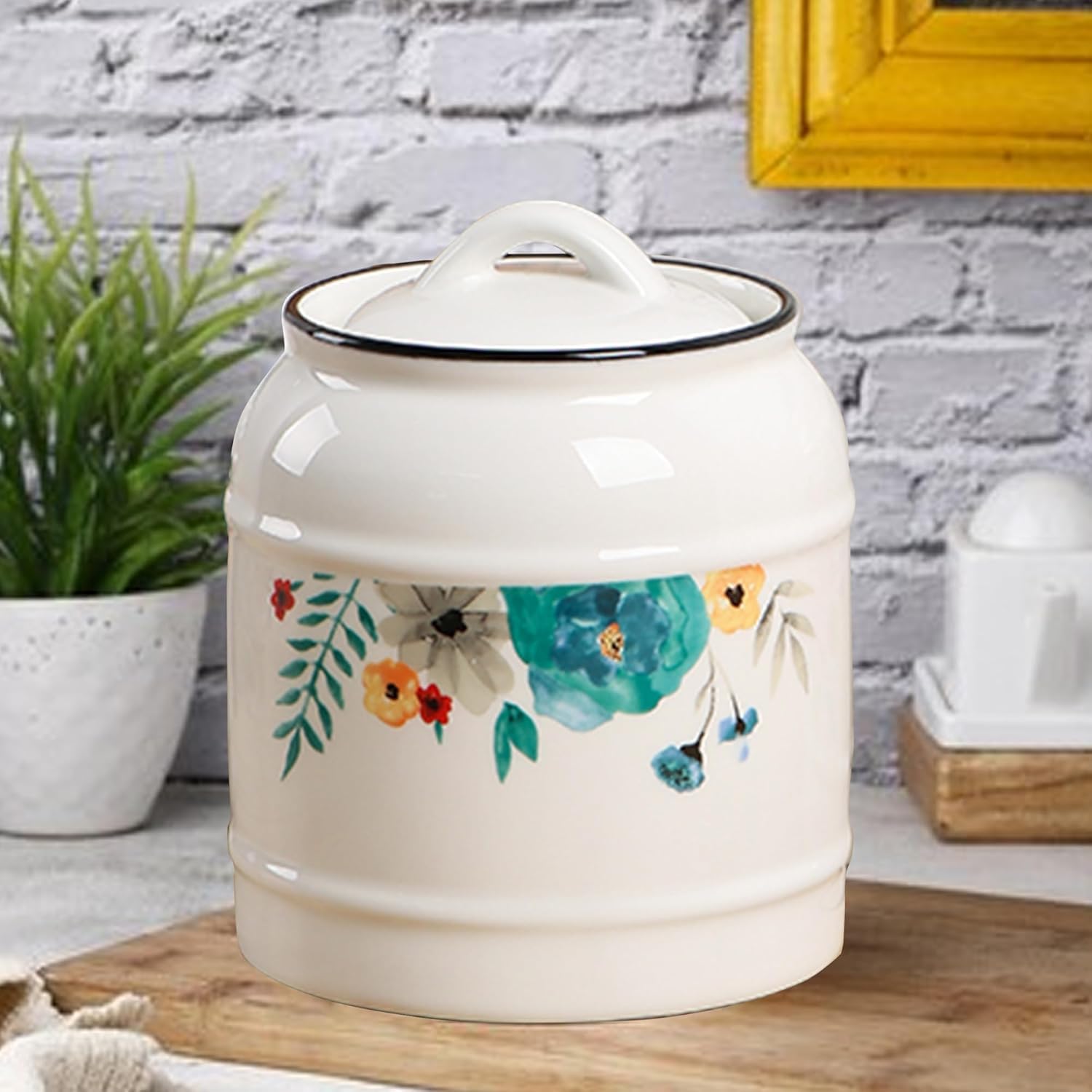 Kuber Industries 750ml Airtight Ceramic Salt Jar Storage Set with Lid For Kitchen Condiment | Chini Mitti Barni Pots Container for Spices | Multicolor-HHD5036S