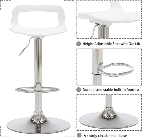 Miniatura 15 de thksbought Juego de 2 taburetes de bar modernos de plástico ajustable de altura giratoria (negro mate) Negro -,Gris,Blanco