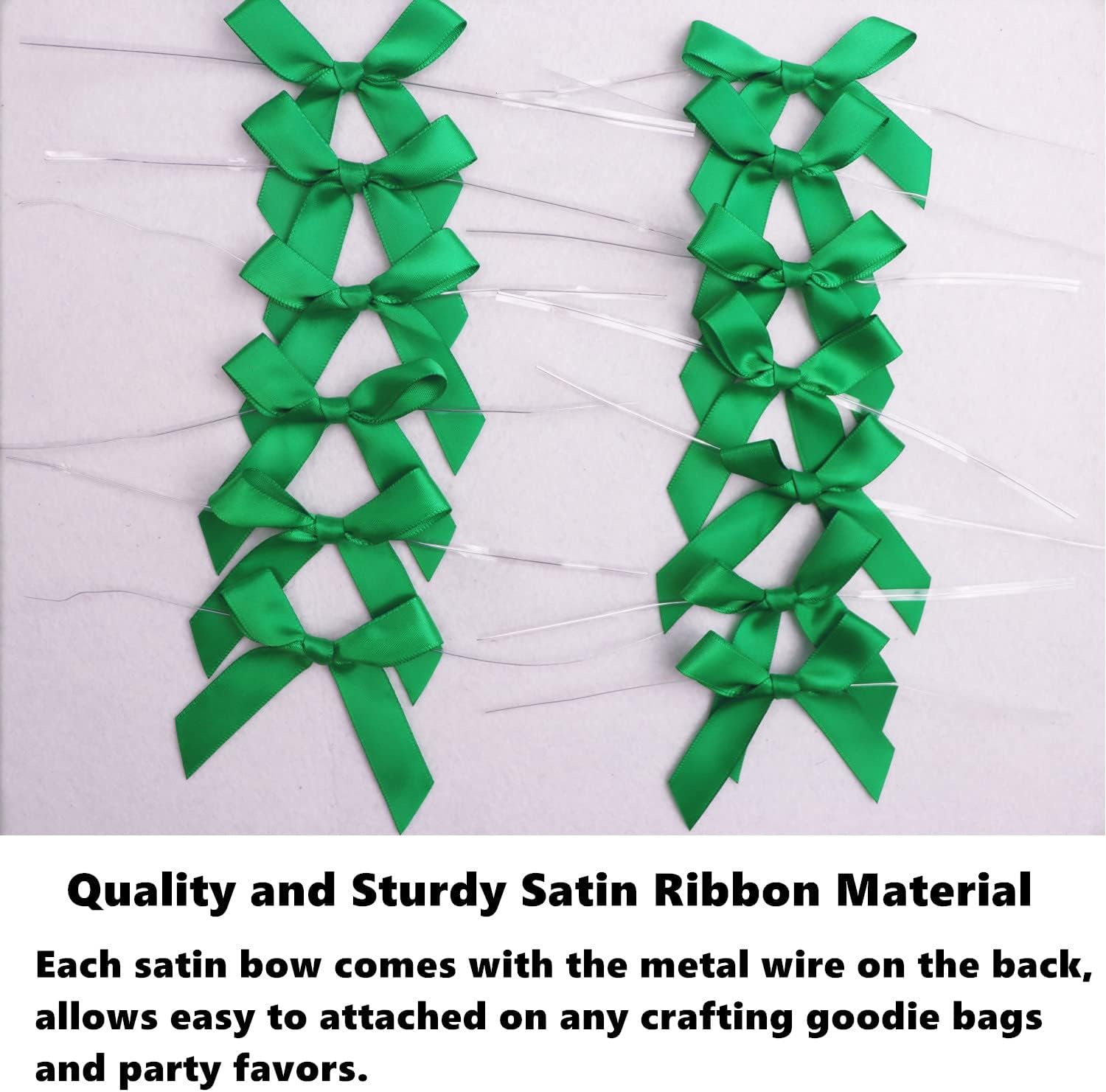 100 Pieces 3 inch Satin Ribbon Twist Tie Bows, Pretied Bows with Twist Ties Treats Bags, Bow Ties for Treats, Cake Pops, Baby Shower, Crafts, Gift Wrapping Favors, Cookies (Green) image 4