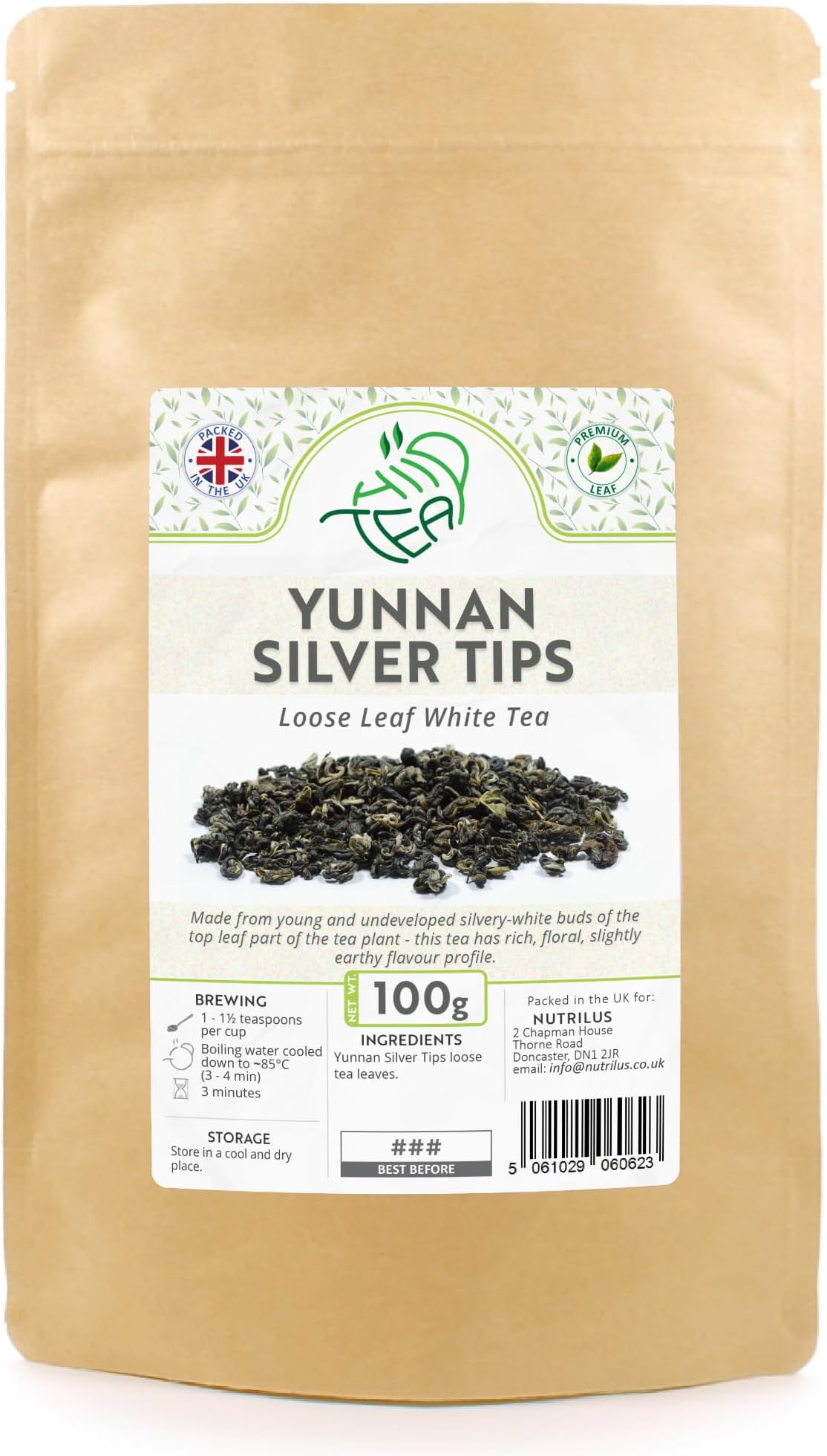 Yunnan Silver Tips White Tea Loose Leaf - Premium Tea from Yunnan, China (Silver Tips - White, 100g)