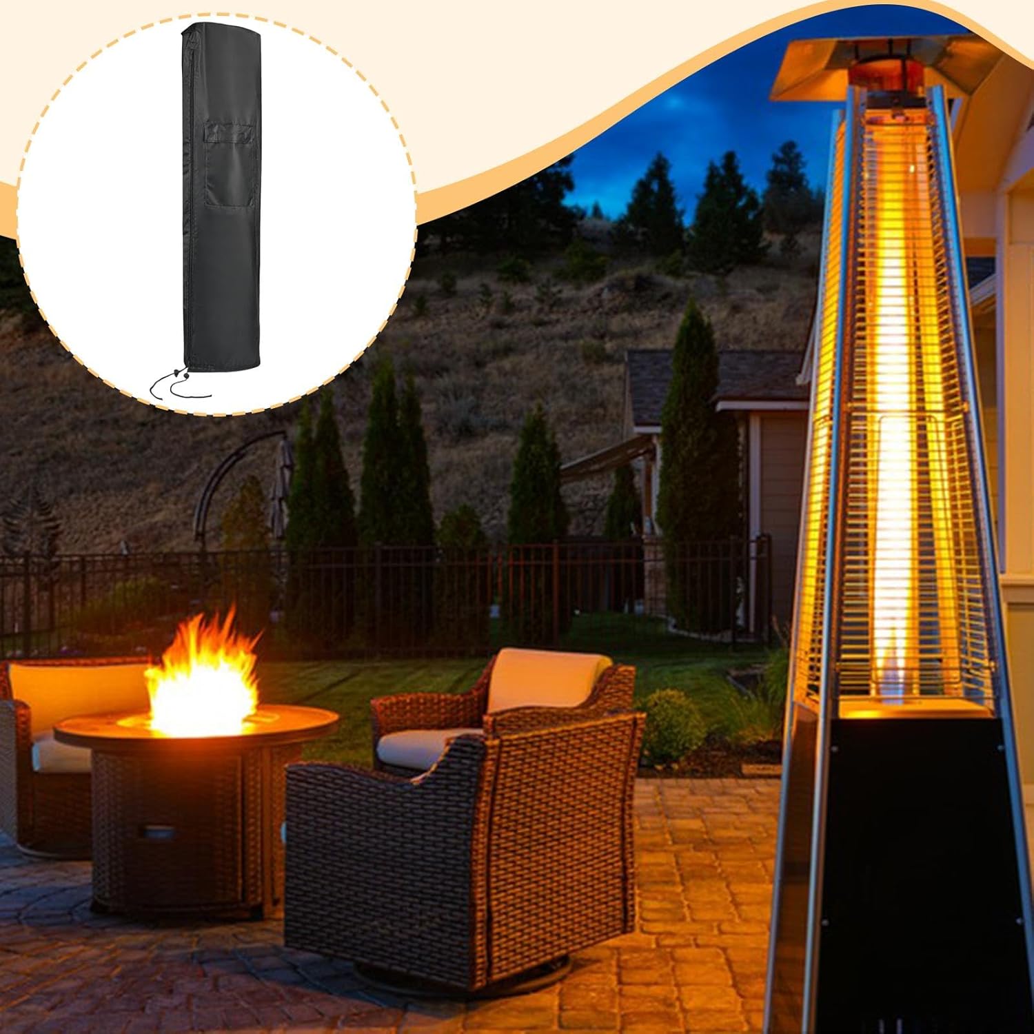 Patio Heater Cover Waterproof with Zipper - 40.94x12.60x10.24 inch (104x32x26 cm) Oxford Cloth Storage for Electric Patio Heaters