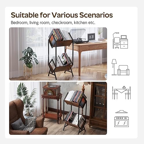 Miniatura 7 de Almacenamiento de discos de vinilo de 2 niveles, soporte de disco de vinilo de metal para almacenamiento de 160 a 200 LP, estante de discos de