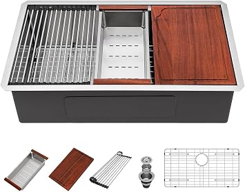32 Undermount Kitchen Sink - Beslend 32 Undermount Kitchen Sinks Workstation Stainless Steel 16 Gauge Single Bowl 10 Inch Deep Ledge Basin 32x19x10 Inch