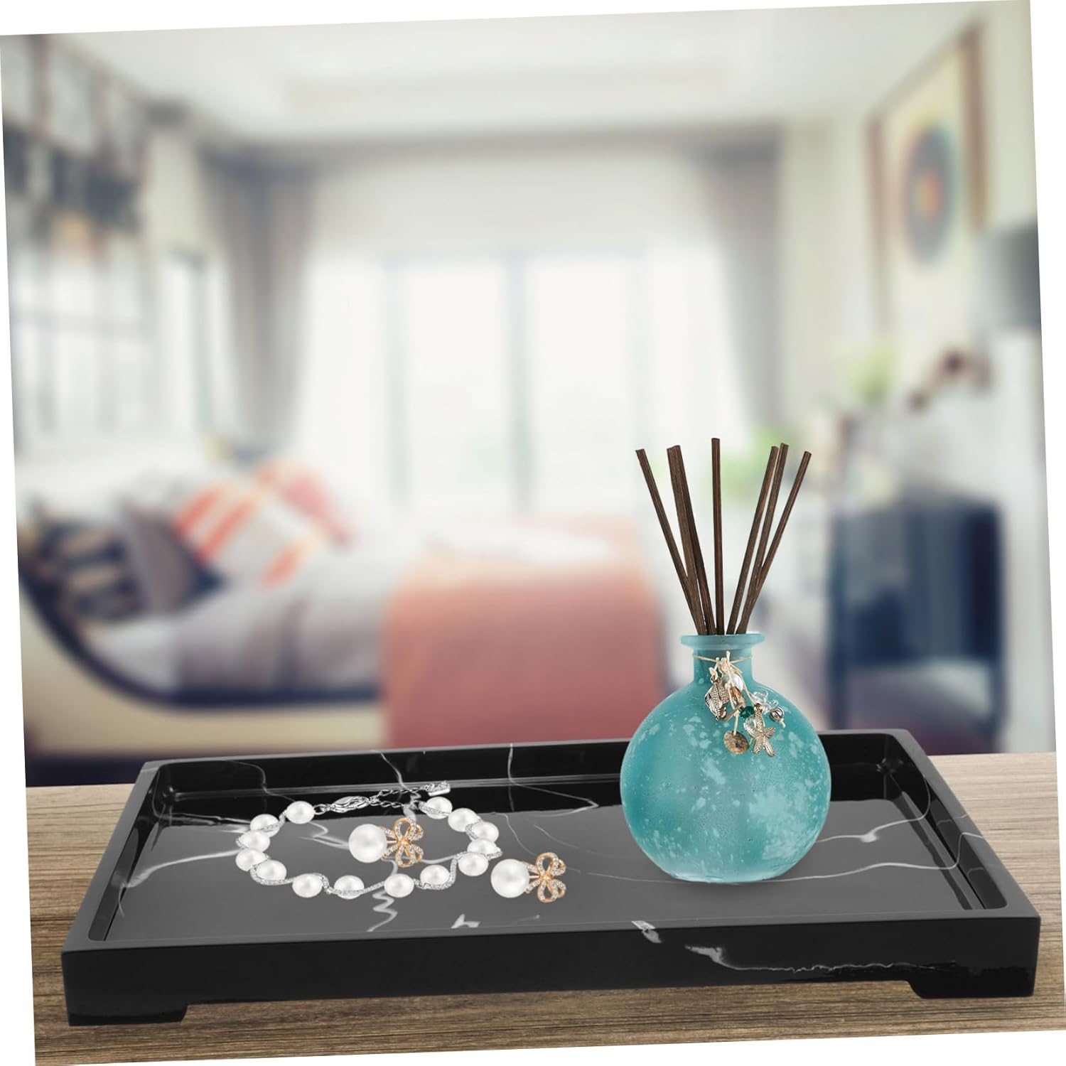 Vanity Tray Marble Design Bathroom Counter Soap Holder Entryway Decor Tray Makeup Storage Plate