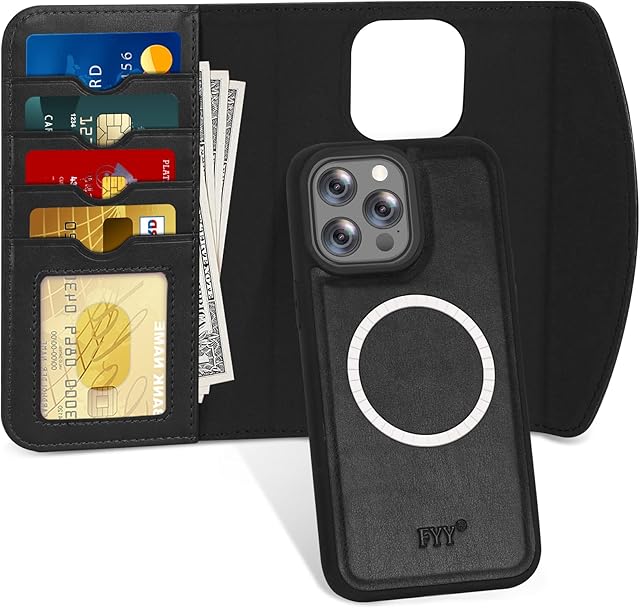 Fyy iPhone 14 Pro Max Case, 2-in-1 [Support Magsafe Charger] Magnetic Detachable Wallet Phone Case with Card Holder Protective Shockproof Cover for Apple iPhone 14 Pro Max 6.7" (2022) Black