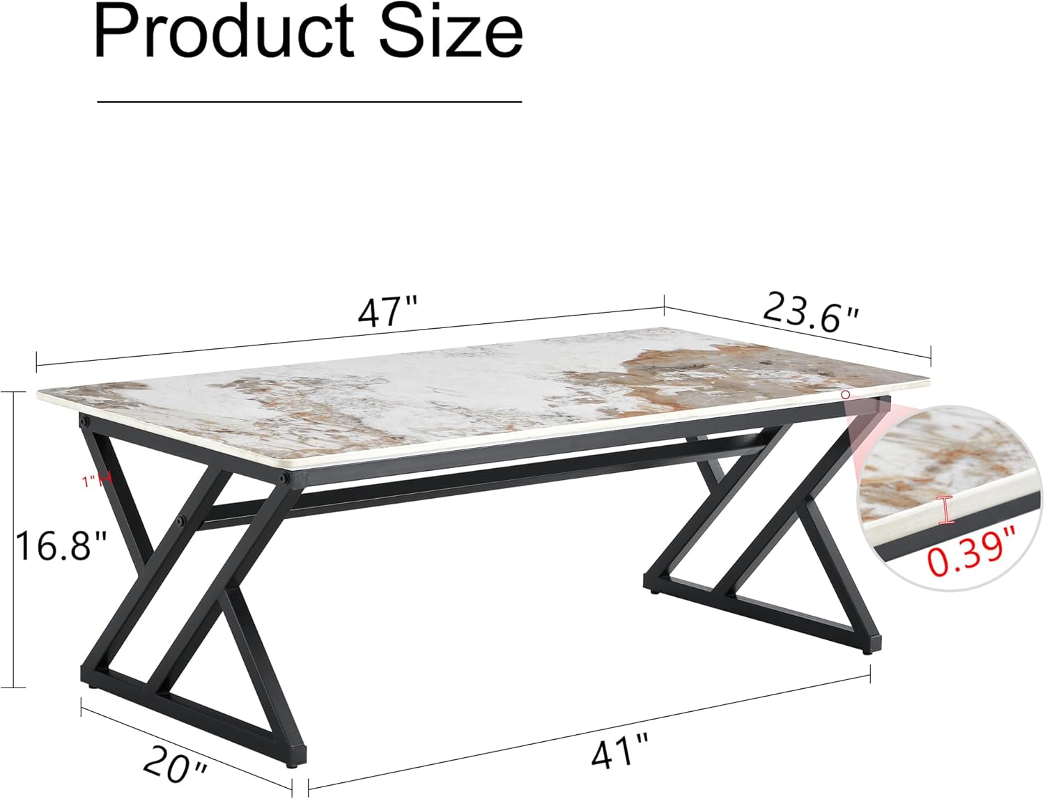 Mid-Century Modern Coffee Table Sintered Stone Rectangular Accent Center Tables Tea Table for Living Rooms, Bedrooms (Style 2, Marble Black)