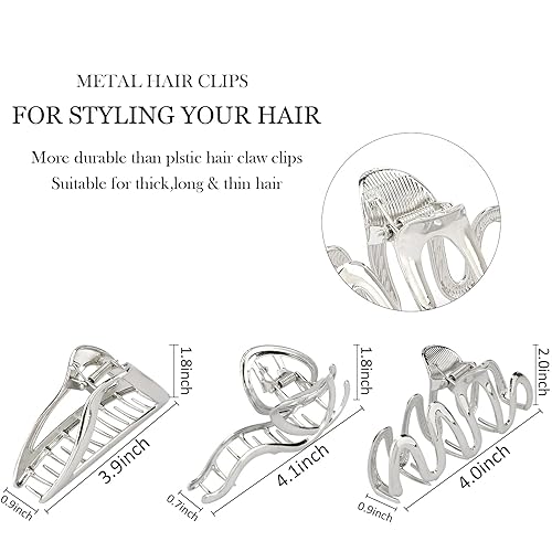 Miniatura 3 de 3 pinzas para el cabello de metal plateado para mujeres, pinzas de pelo medianas para niñas, pinzas de sujeción fuerte, accesorios para el cabello