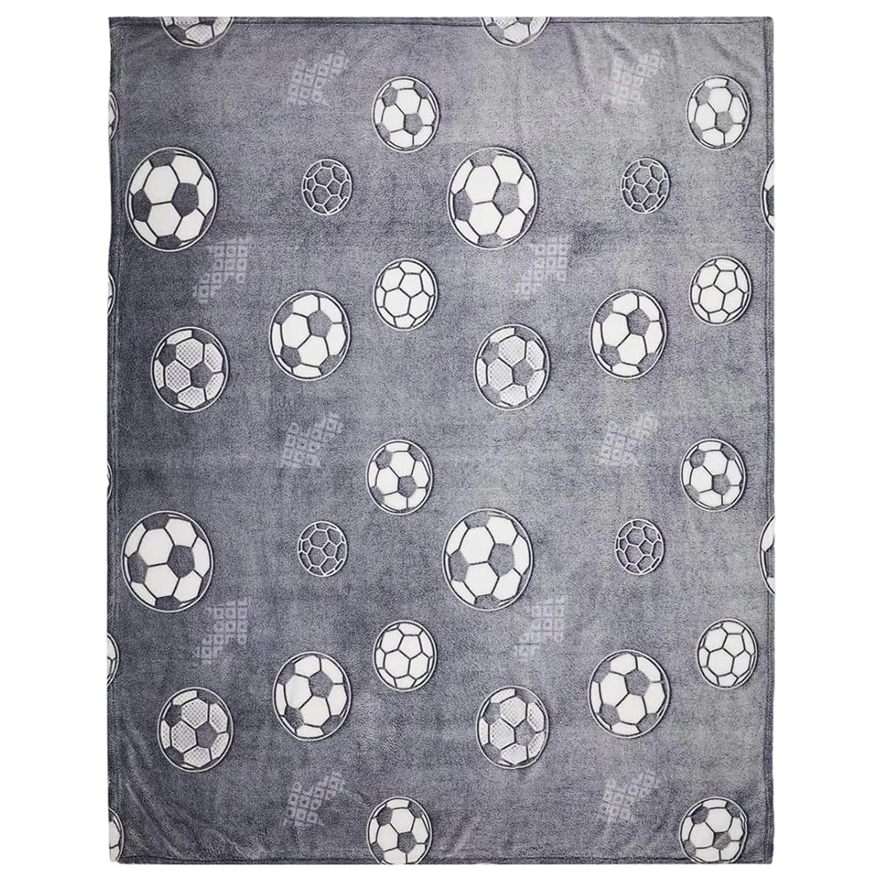 Fútbol Manta para Niños Manta Que Brilla en la Oscuridad Manta de Bebé Franela Suave y Acogedora Fútbol Blanket para Niños y Niñas Navidad Regalo Todas Las Estaciones (Gris, 100x150cm)