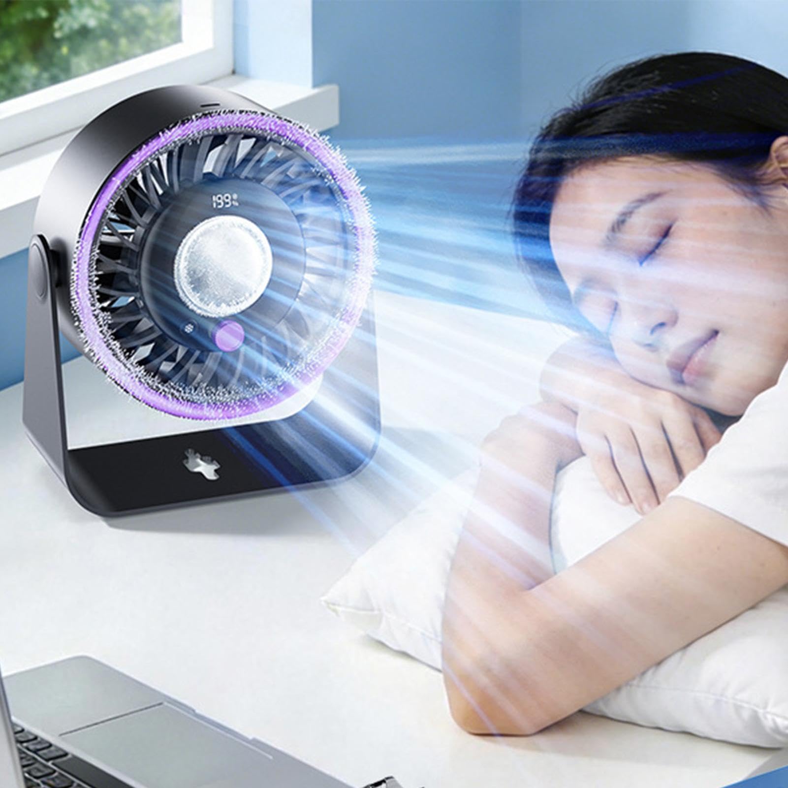 Ventilatore da tavolo portatile USB, ricaricabile, silenzioso, regolabile, leggero, per casa, ufficio, camera da letto, all'aperto, campeggio, viaggi, uso interno/esterno