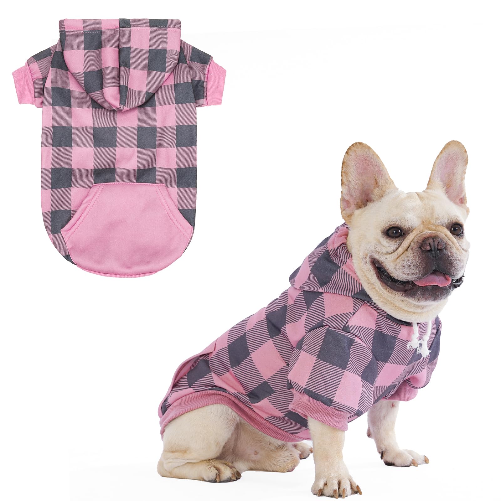 KOOLTAIL Plaid Dog Hoodie Pet Clothes Sweater with Hat and Pocket for Small Medium Large Size Dogs, Soft Winter Warm Dog Cold Weather Coat, Fleece