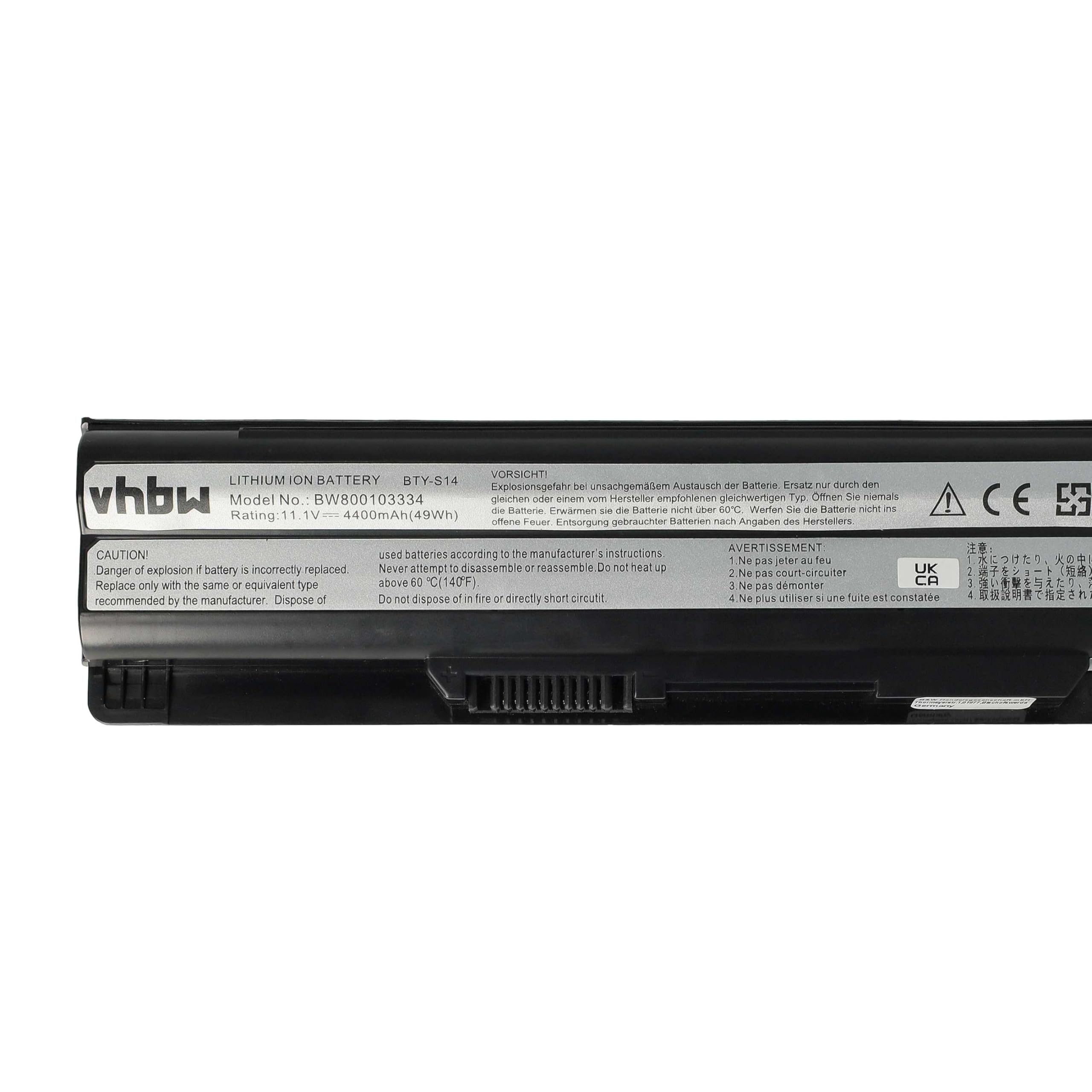 vhbw batteria compatibile con MSI MS-16GA, MS-16GD, MS-16GF notebook ( 4400mAh, 11,1V, Li-Ion) - Sostituisce BTY-S14, BTY-S15, E2MS110K2002, E2MS110W2002, E2MS115K2002, 40029150