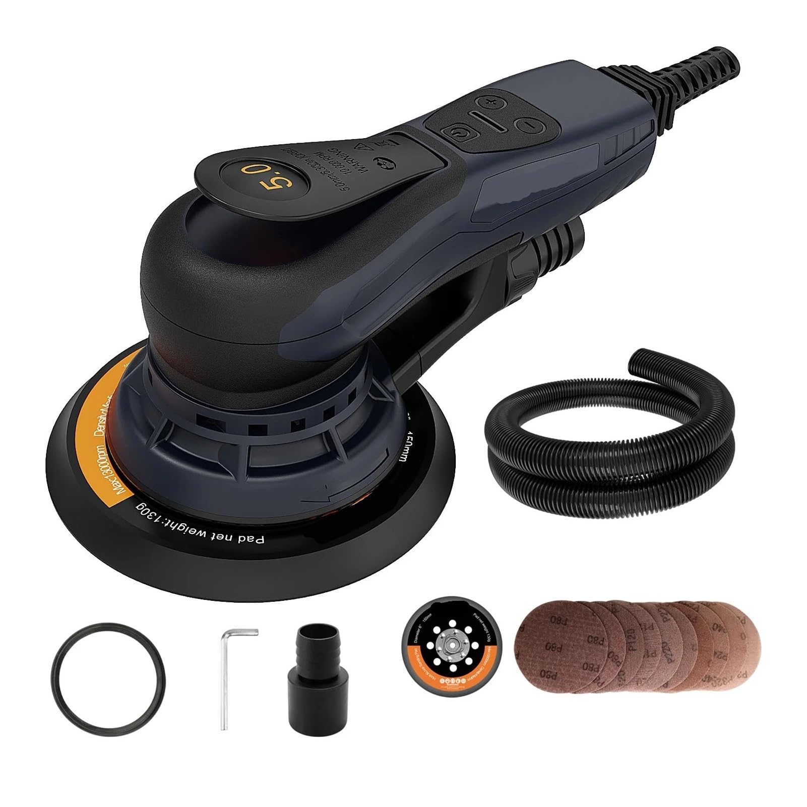 6" 5.0mm/2.5mm Multi-function Automotive Brushless Random Electric Orbital Sander Variable Speed Car Sanding Machine