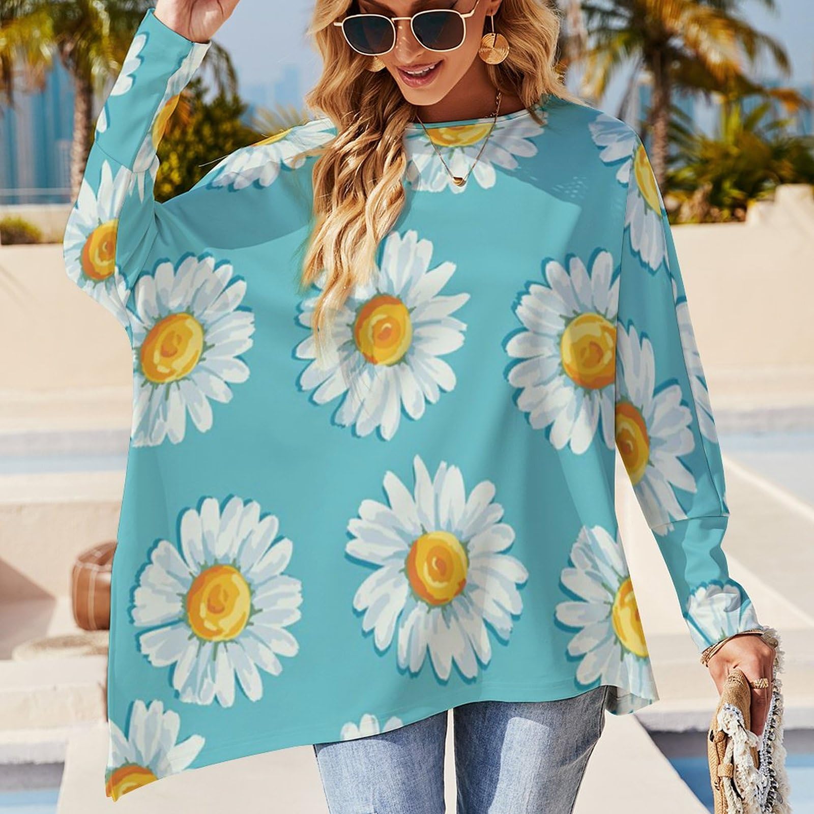 Amazon.co.jp: 長袖 Tシャツ レディース デイジー 花柄 ロング丈