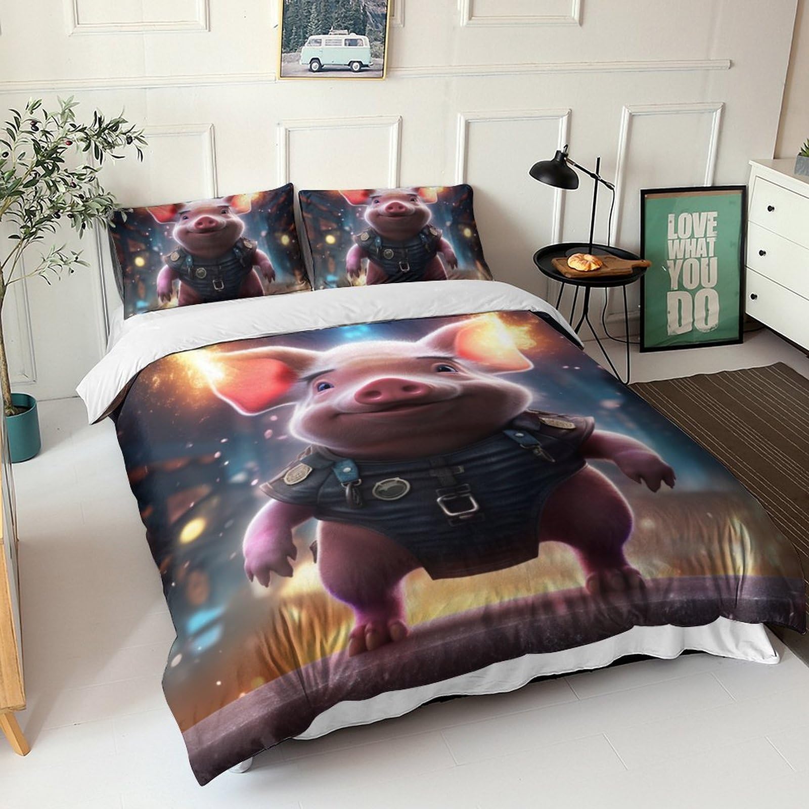 Linge de lit hypoallergénique 220x240 motif cochon 3D contre allergies