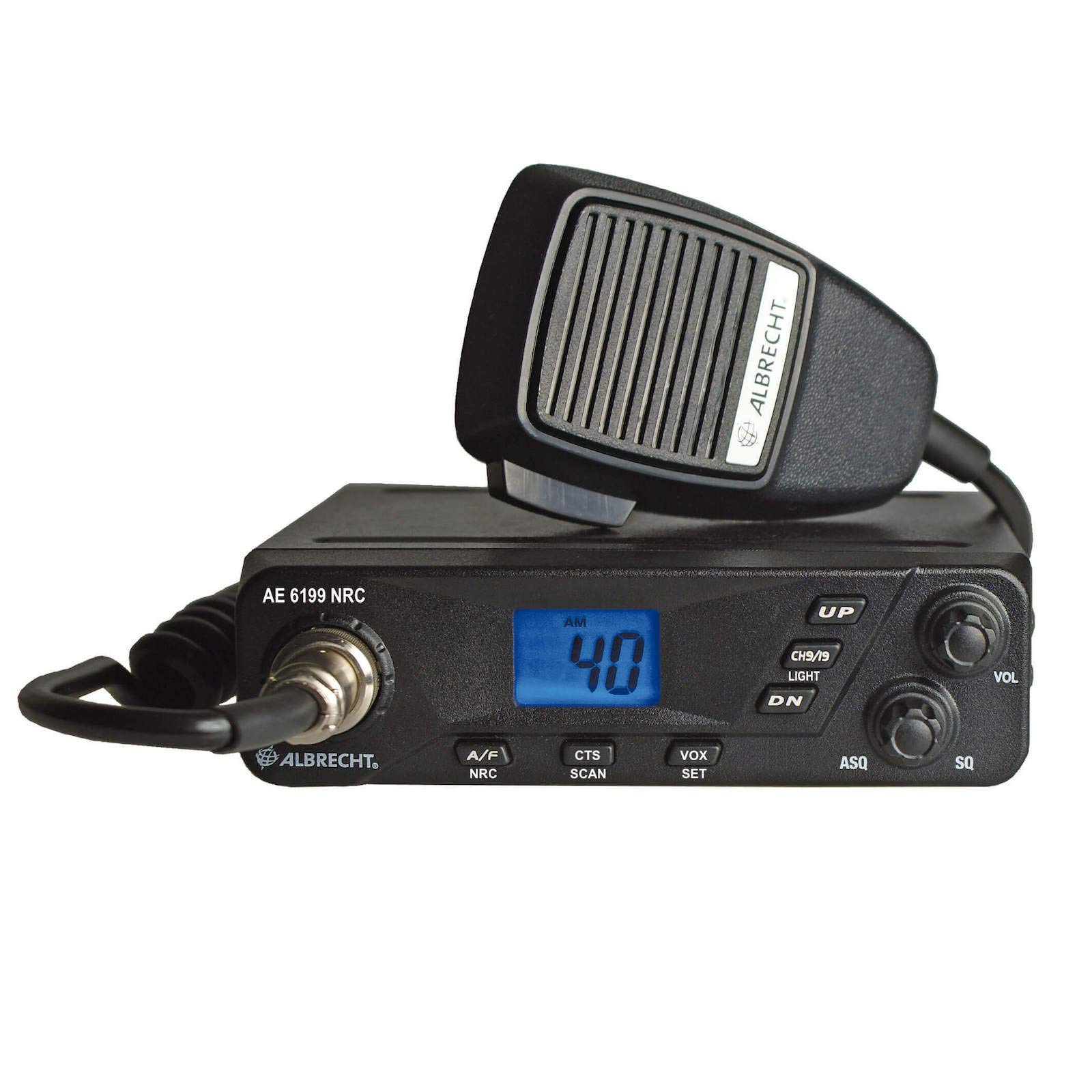 Albrecht AE 6199 NRC CB radiotelefon + CBM-516 magnetyczna antena nożna, kompletny zestaw, 12699.S6, CB z wbudowaną funkcją VOX i filtrem szumów NRC, w zestawie magnetyczna antena nożna