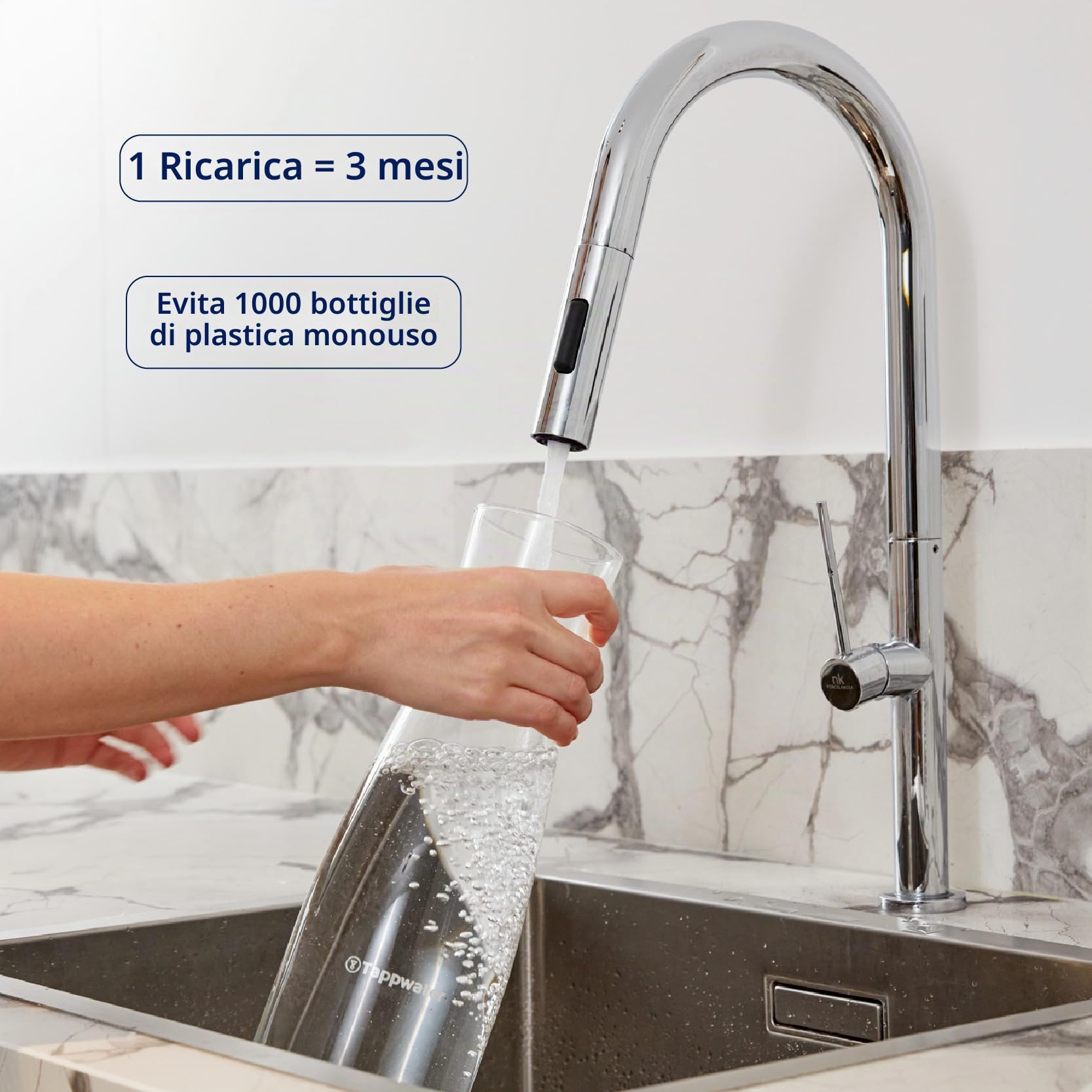 Tappwater PitcherPro SMR Caraffa filtrante per acqua Premium - Brocca vetro da 1,45L, filtraggio istantaneo, aggiunta di minerali essenziali, rimuove calcare e +60 sostanze, design elegante