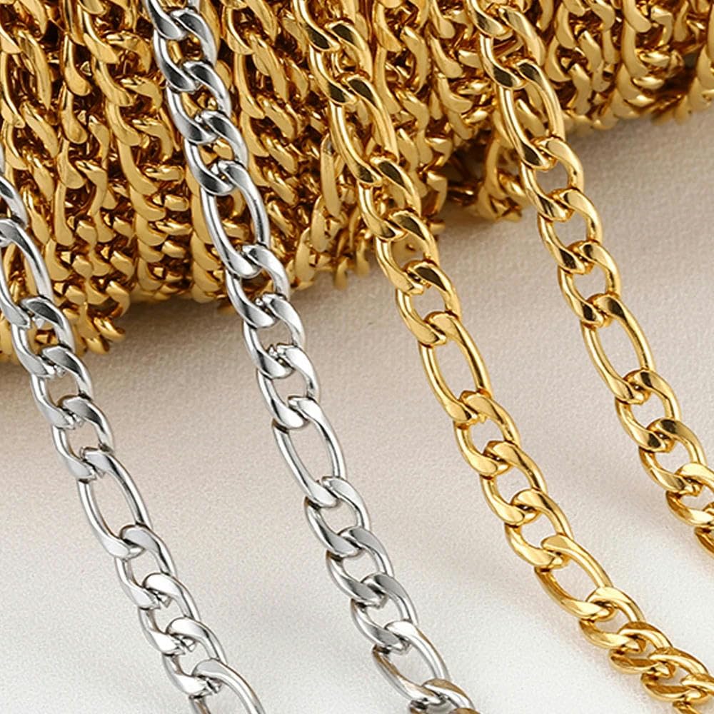 Catene a scatola in acciaio inossidabile placcato oro 2M 18k Catene Rolo da 2/3 mm per bracciale fai da te Cavigliera Creazione di gioielli Risultati all'ingrosso  36