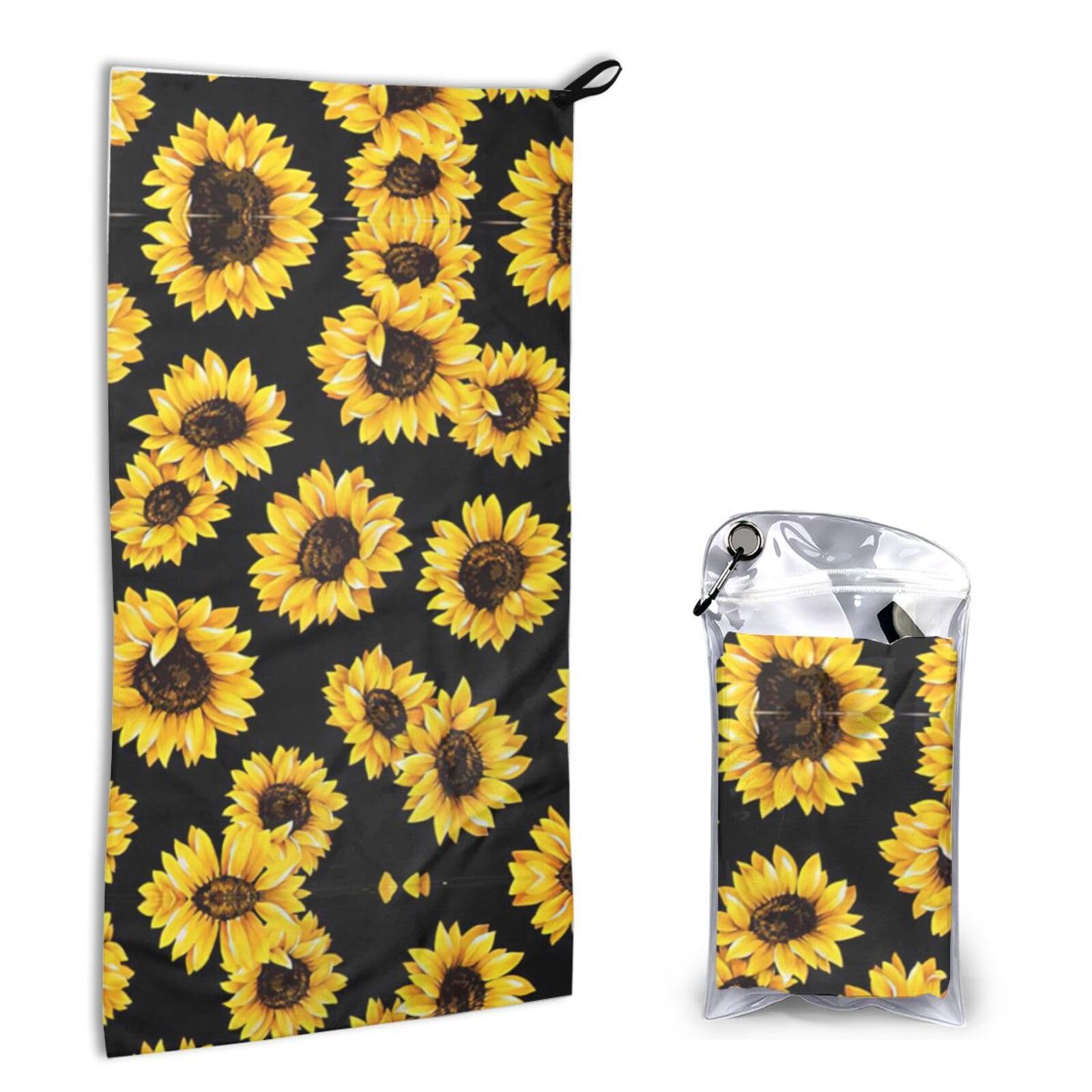 Sunflower.. Print Quick Dry Microfiber Towel 16x31.5 Inches, Super Absorbent Lightweight Compact Travel Towel With Carabiner & Carry Bag For Outdoor, Beach, Gym, Camping