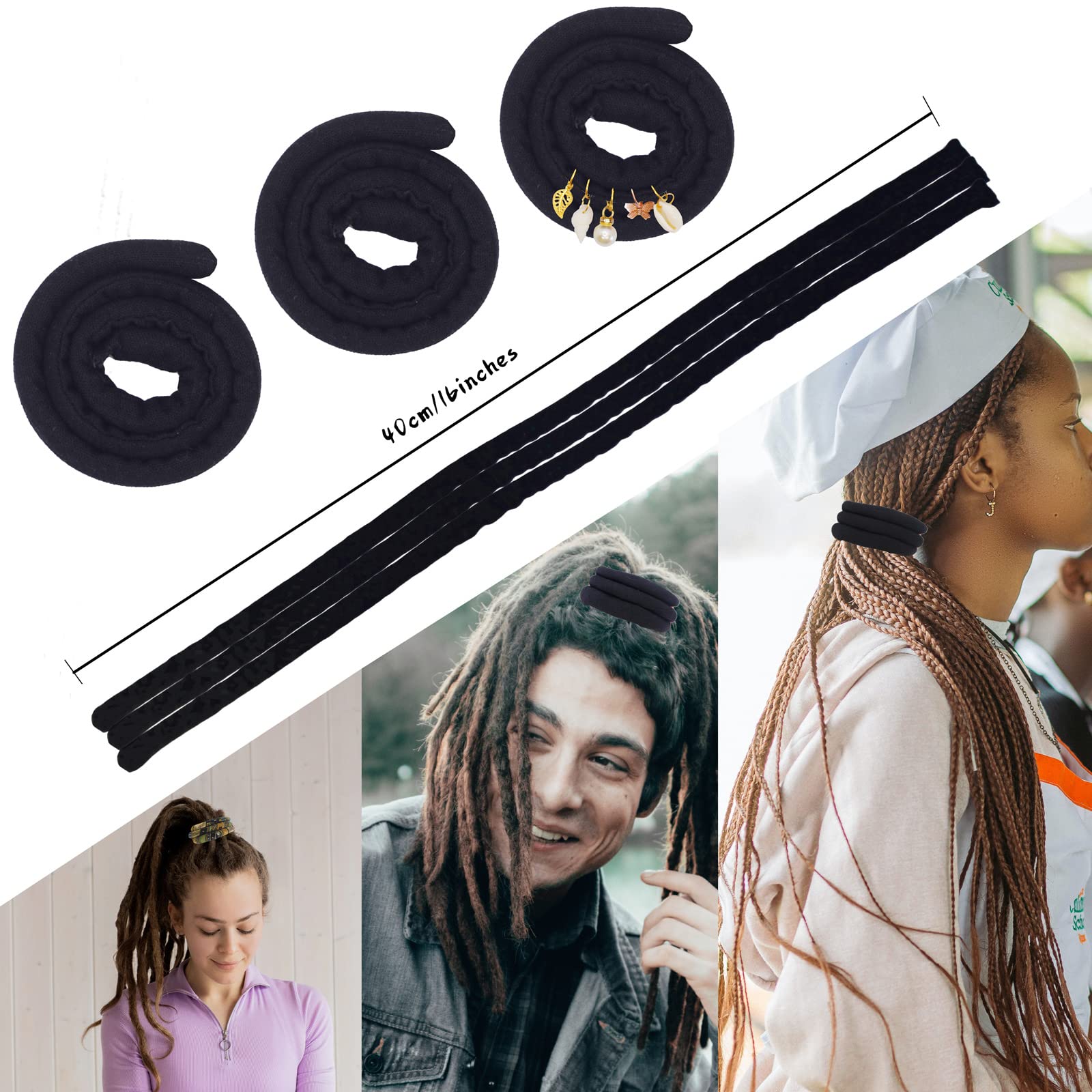 3 Pcs Spriral Lock Hair Tie dreadlock hair tie set dreadlock accessories for women and men dreadlocks ponytail holder Dread hair ties for braids thick curly hair (16 inches - Image 2