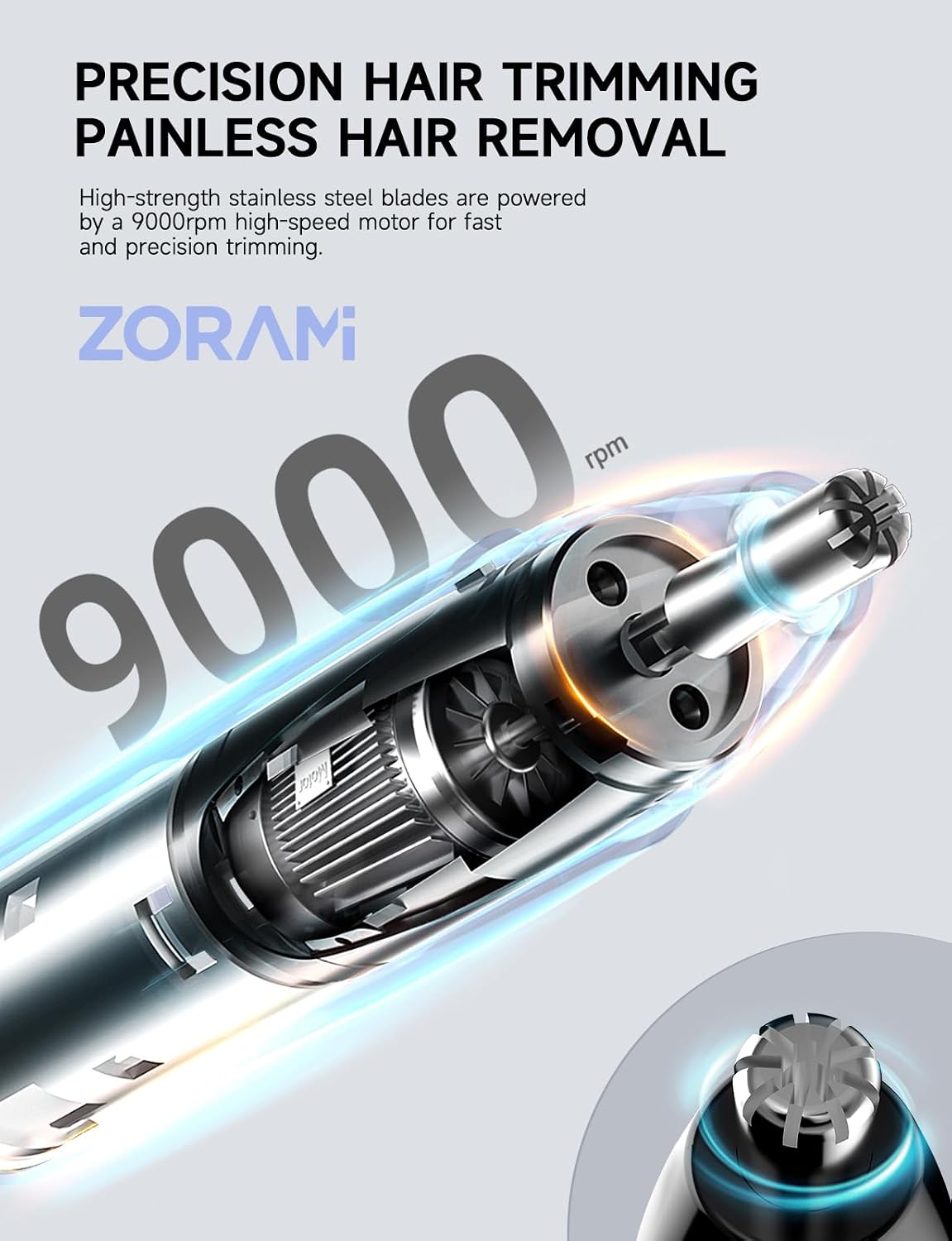 ZORAMI Rechargeable Ear and Nose Hair Trimmer - 2026 Professional Painless Eyebrow & Facial Hair Trimmer for Men Women, Powerful Motor and Dual-Edge Blades for Smoother Cutting Black