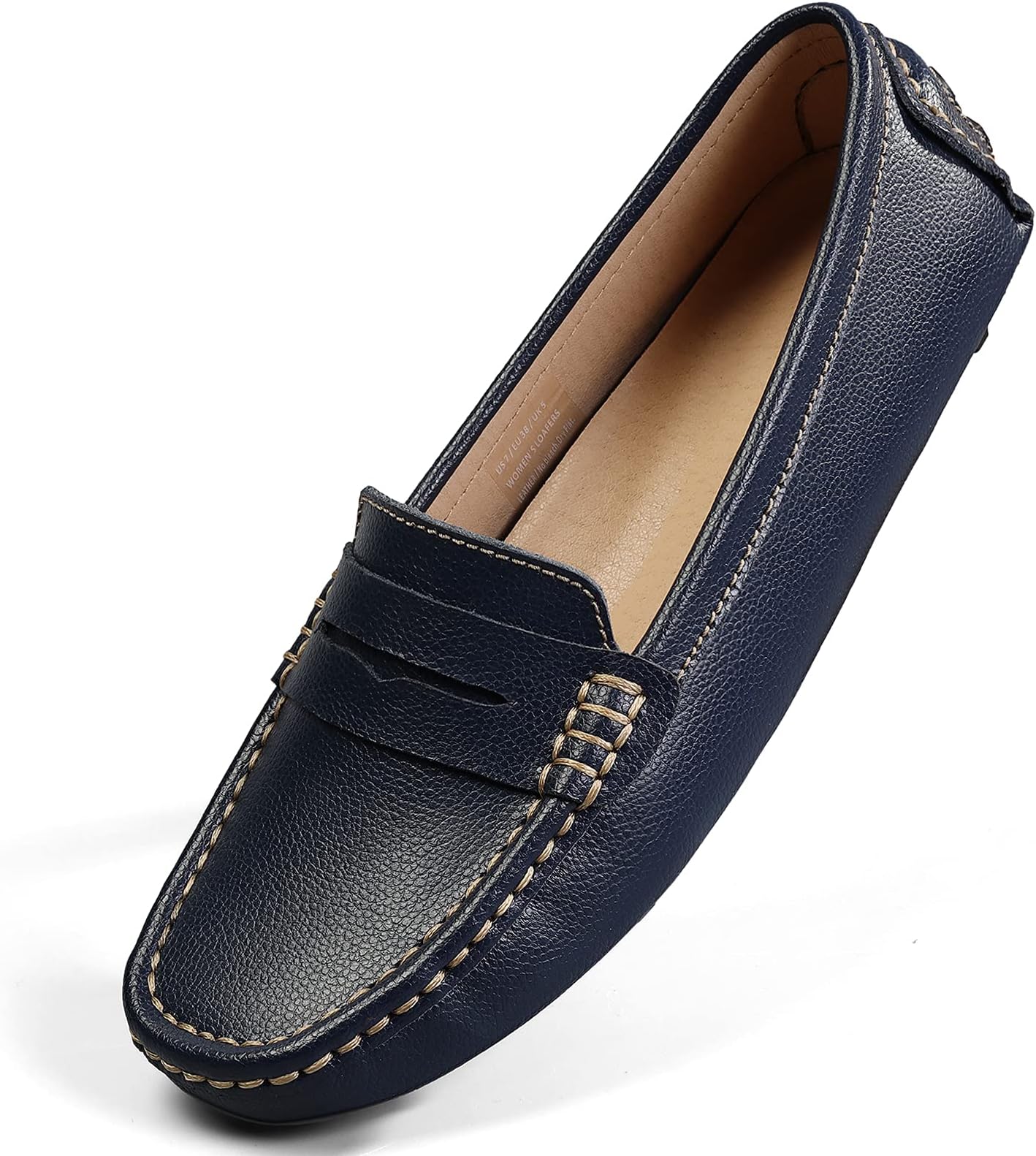 Women's Classic Comfort Leather Penny Loafers Casual Slip-Ons Lightweight Walking Flats Driving Mocs Boat Shoes