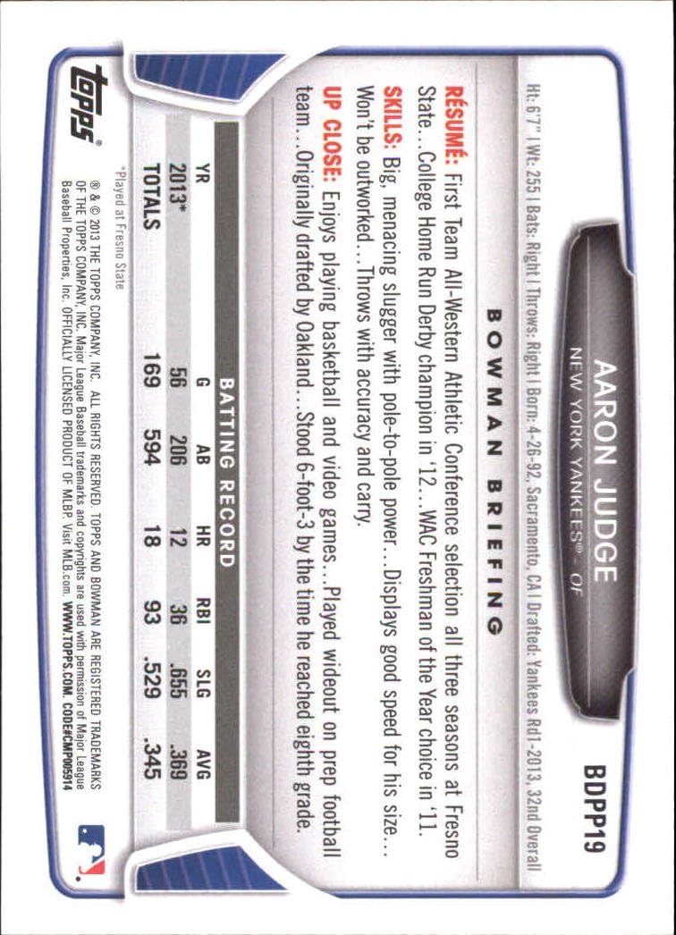 2013 Bowman Draft Draft Picks #BDPP19 Aaron Judge - New York Yankees (Draft Pick / Prospect / RC - Extended Rookie Card)) (Baseball Cards)