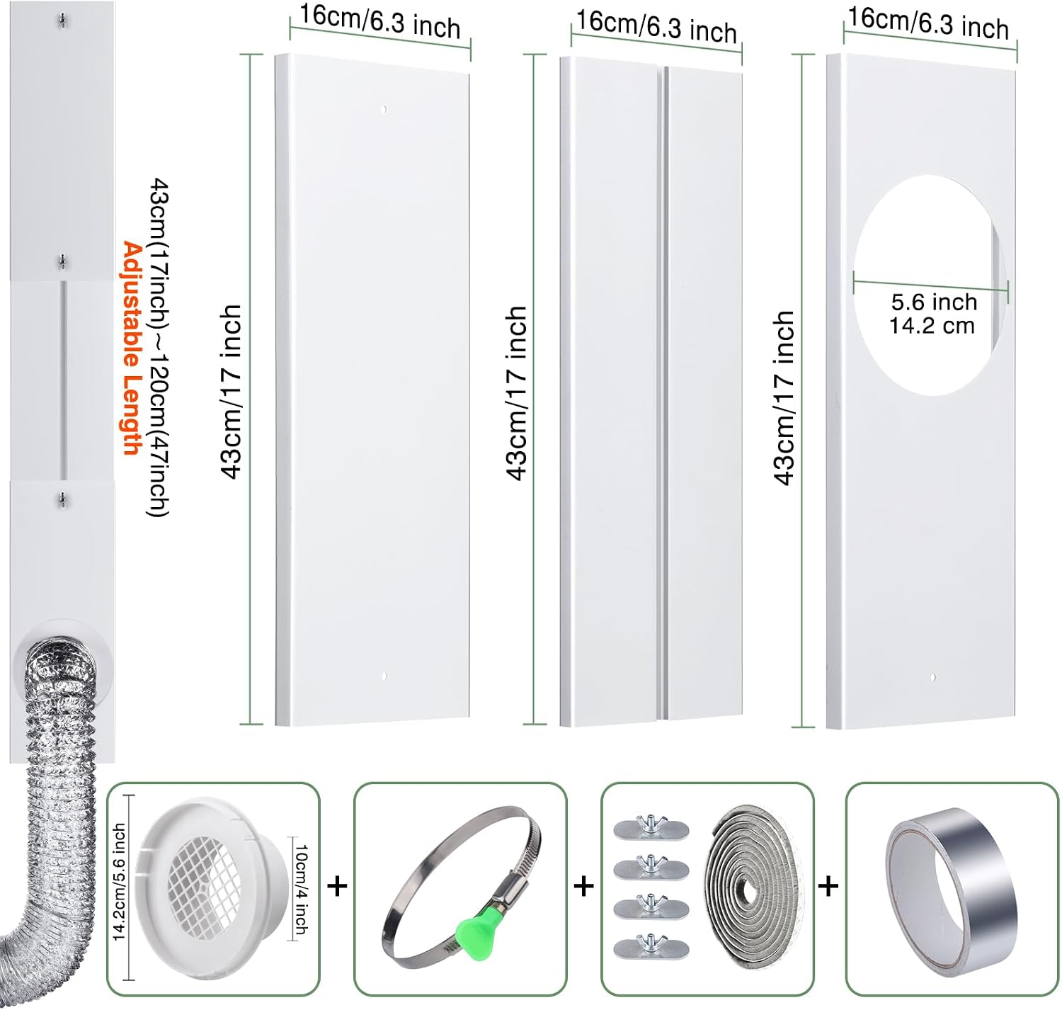 Dryer Vent Window Kit for 4" Dryer Vent Hose, Universal Window Dryer Vent Kit Window Duct Kit with Adjustable Seal Plates for Horizontal & Vertical Sliding Windows