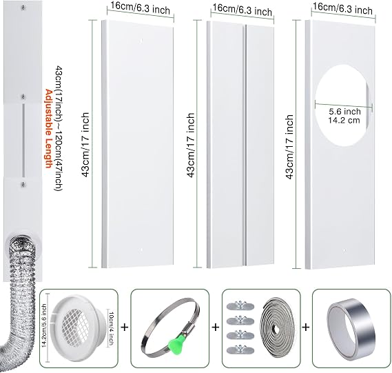 Dryer Vent Window Kit for 4 Dryer Vent Hose, Universal Window Dryer Vent Kit Window Duct Kit with Adjustable Seal Plates for Horizontal & Vertical Sliding Windows