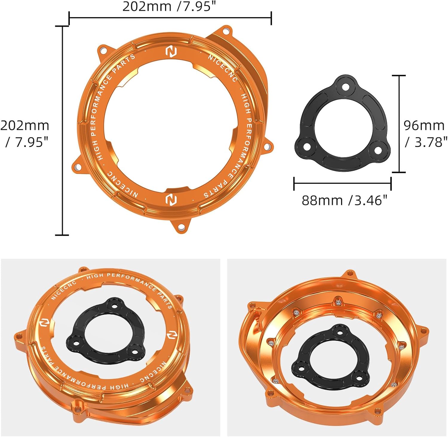 NICECNC Orange Transparent Clutch Side Cover with Pressure Plate Compatible with 1290 Duke R/GT/EVO 2014-2024, 1050 1090 1190 1290 Adventure R/S/T 2017-2024, CNC