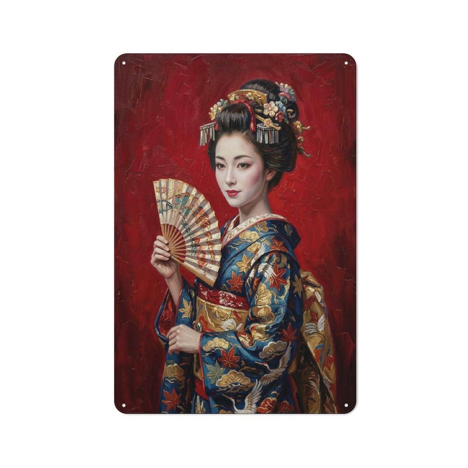 Junmoney Style-4 Tin Wall Sign With Geisha With Fan Design 30X20cm, Classic Kitchen Wall Decor For Restaurant, Kitchen, Counter Or Breakfast Nook