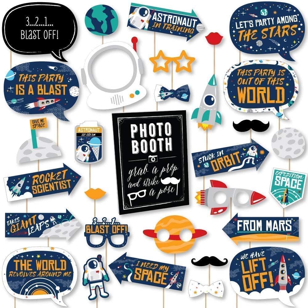 Big Dot of Happiness Blast Off to Outer Space - Rocket Ship Baby Shower or Birthday Party DIY Photo Booth Decor and Accessories - 30 Photo Props with Photo Booth Sign Party Virtual Bundle