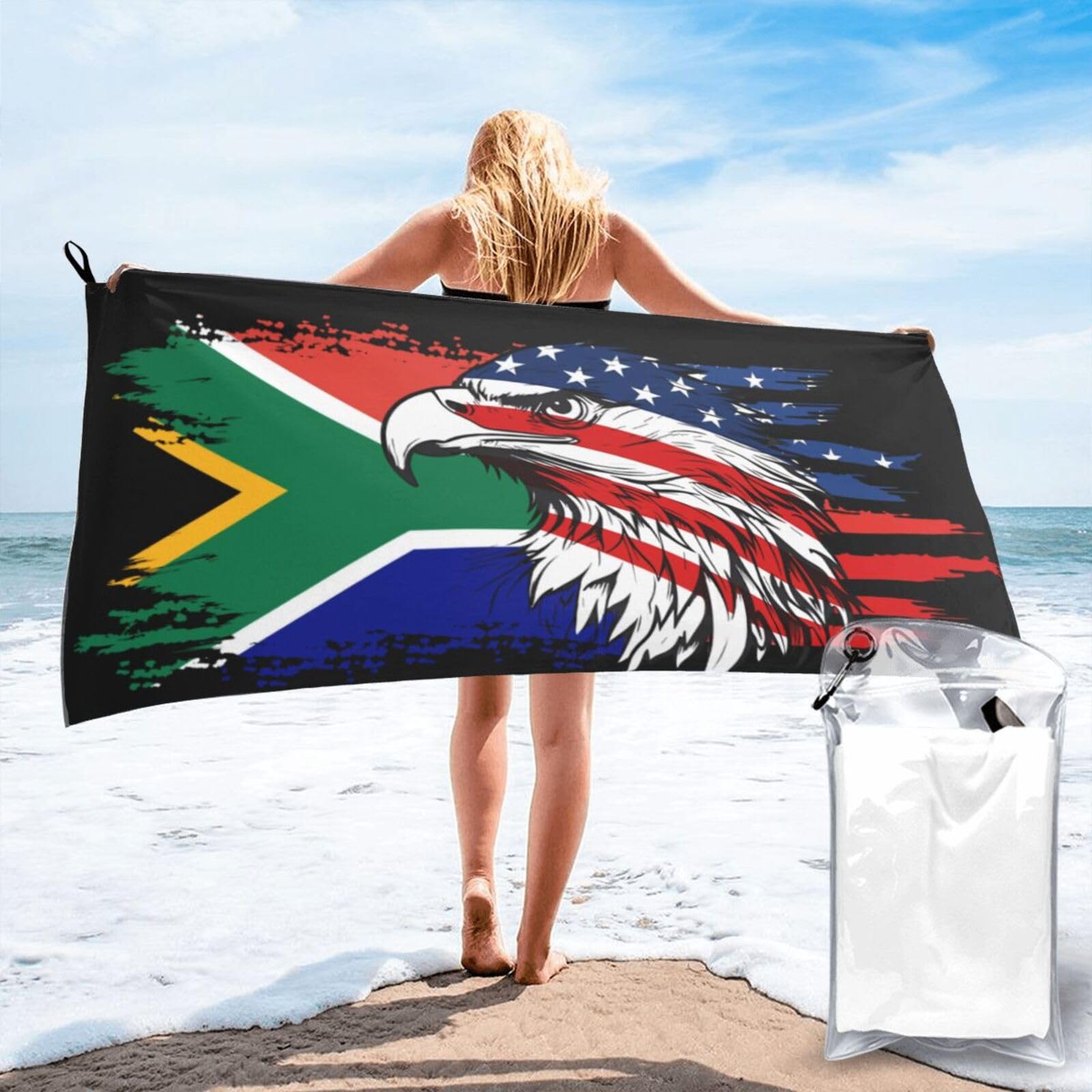 HACXZ America Flag and South African South Africa Flag Microfiber Beach Towel Lightweight Absorbent Travel Pool for Men Women 27.5"X55"