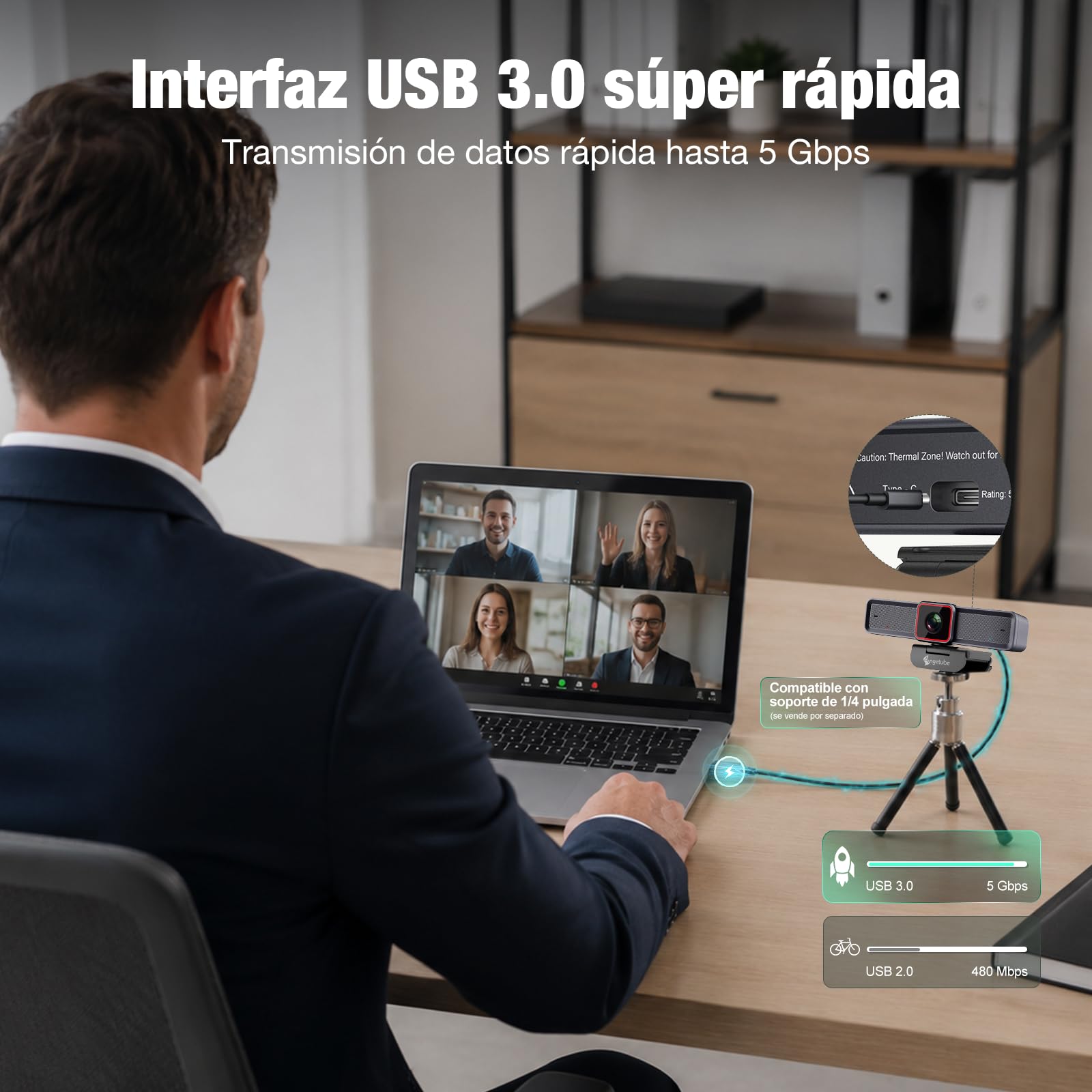 Angetube 4K Webcam con 1/1.5" Sensor, 1080P@60FPS USB Web Camera para PC | Autofocus PDAF, Cubierta privacidad, USB3.0 & 2 micrófonos, Ideal para reuniones de vídeo, Streaming Work with OBS, Skype