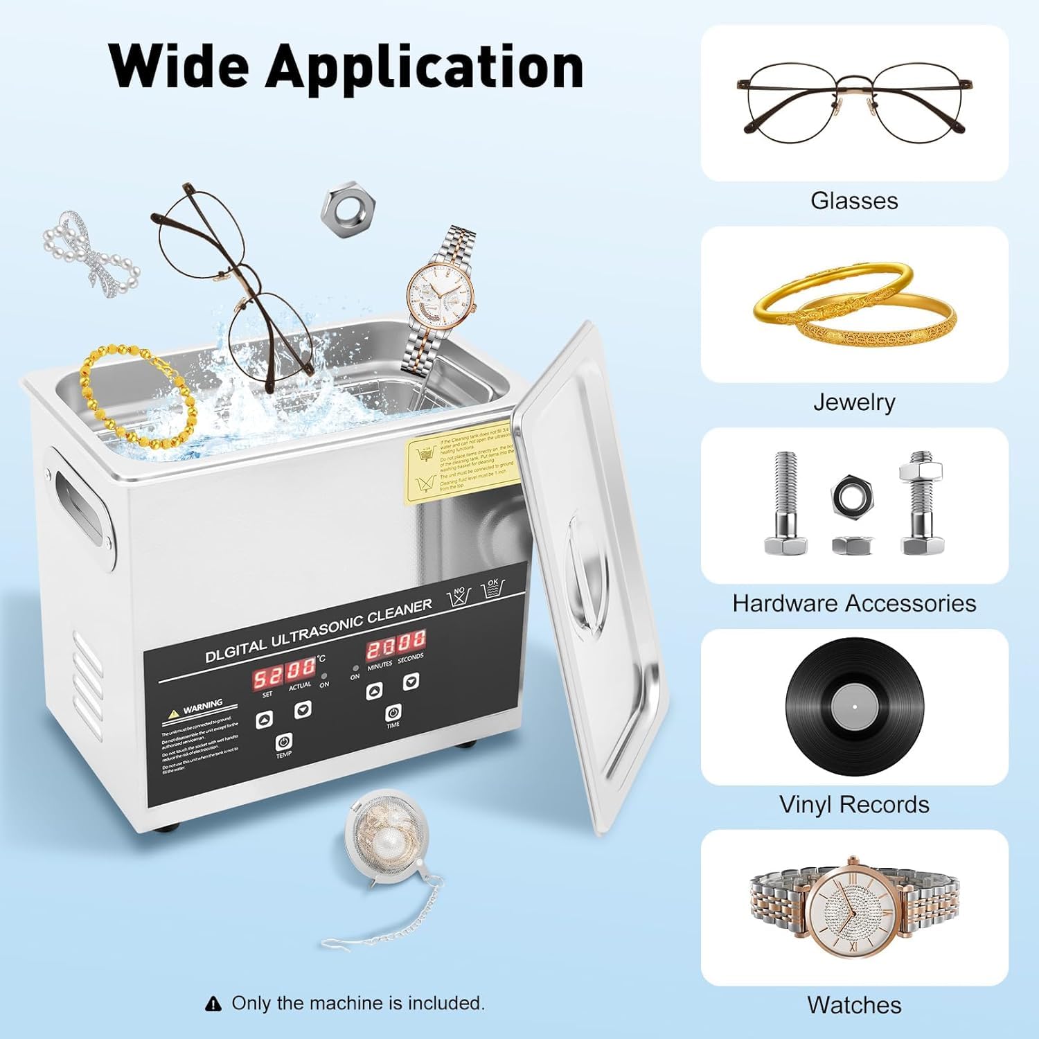 Limpiador Ultrasónico Digital con Calentador y Temporizador, Máquina de Limpieza Ultrasónica de Acero Inoxidable para Joyería, Gafas, Relojes y Herramientas - Opción 2L (0,53 GAL) o 6,5L (1,7 GAL),3L