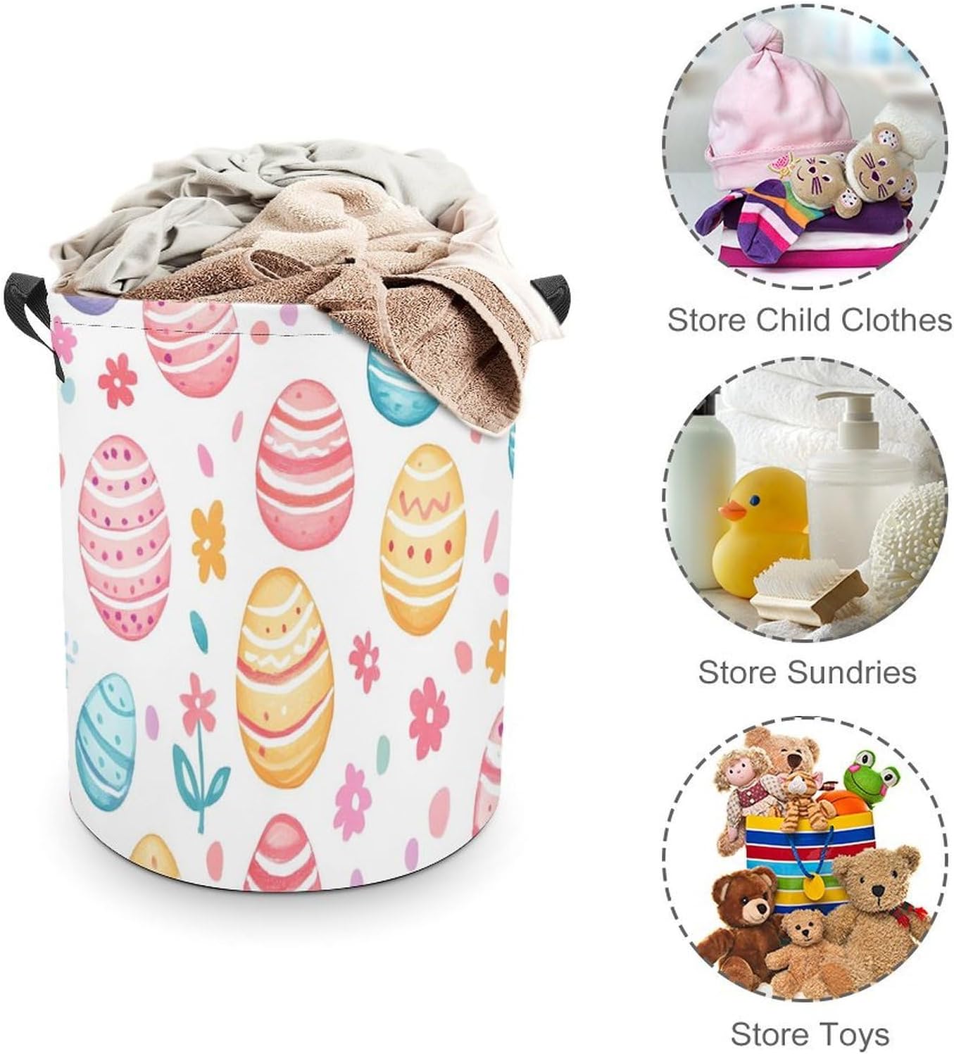 Easter Eggs Colorful Stripes Dots Laundry Hamper Basket for Home Bathroom | clothes storage,handle,large capacity,oxford
