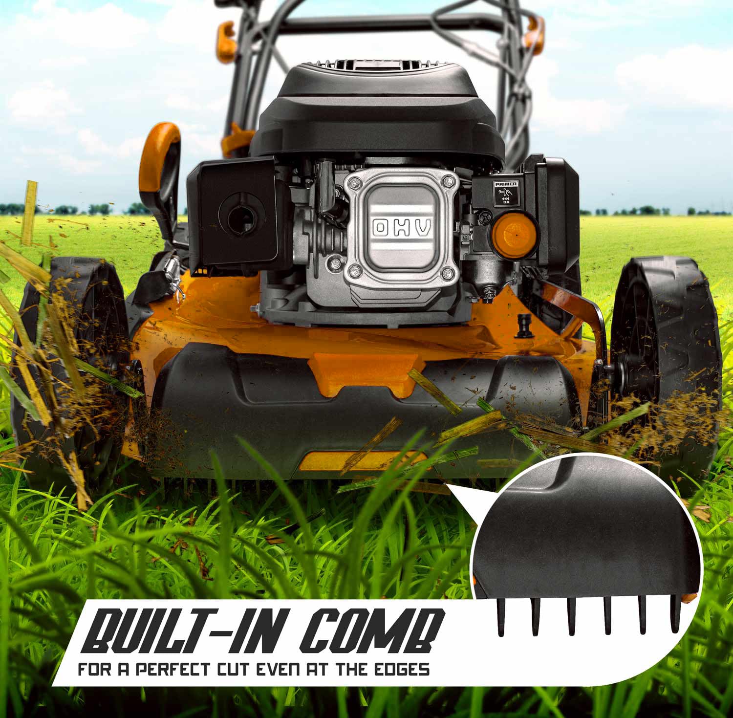 Boudech® Cortacésped autopropulsado 225cc 5.2hp OHV 4 Tiempos con e-Start Mulching 4en1 520mm de Ancho de Corte