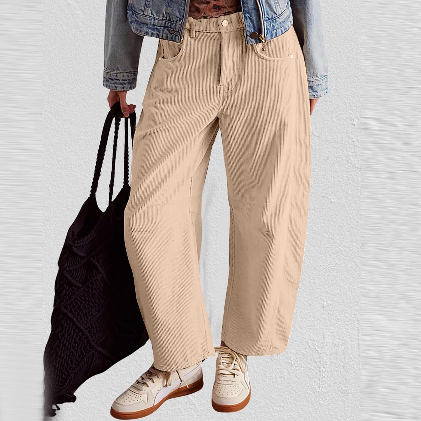JIABAOZ Pantaloni Larghi in Velluto a Coste da Donna, Pantaloni a Botte in Velluto a Coste a Vita Media, Velluto retrò Dritti Pants, Pantaloni a Velluto a Coste Elastiche