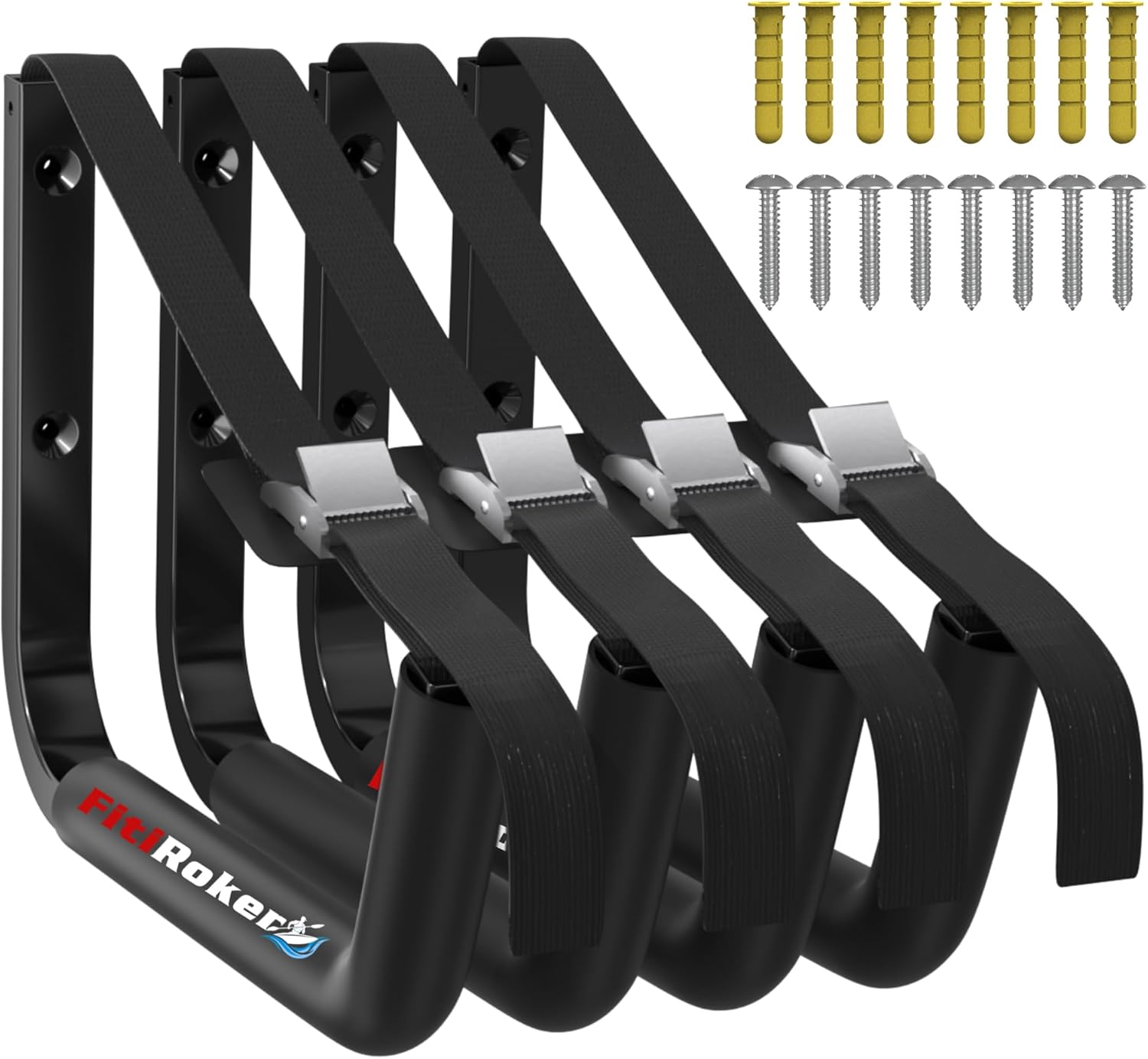 Kayak Storage Rack – 100LB Heavy Duty Kayak Wall Mount with Foam Padding & Straps | Kayak Rack for Garage, Wall Mounted Storage Hooks for Canoes, Paddle Boards, Ladders, Bikes (Square Tube)