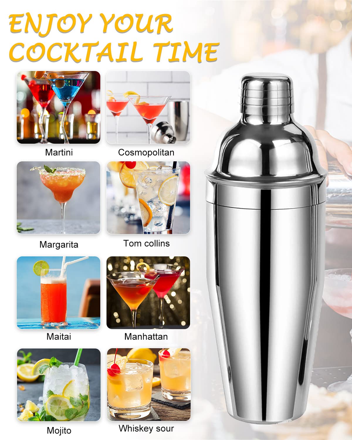 LIVEHITOP Kit Cocktail, Kit Barista in Acciaio Inox Kit Professionale Cocktail Shaker Set con 750ML Boston Shaker per la Casa, Bar, Festa