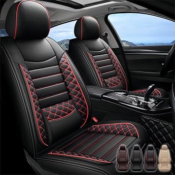 Seat Covers for Toyota Yaris 2007-2017 2018, Premium Faux Leather Car Seat Cover Full Set Waterproof 5 Seat Protectors,Breathable Vehicle Seat Covers Airbag Compatible CushionsRed Black