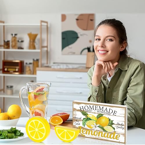 Miniatura 7 de Jetec 5 piezas de decoración de bandeja escalonada de limón, centros de mesa de verano, decoración de mesa de madera de limón, centros de mesa para